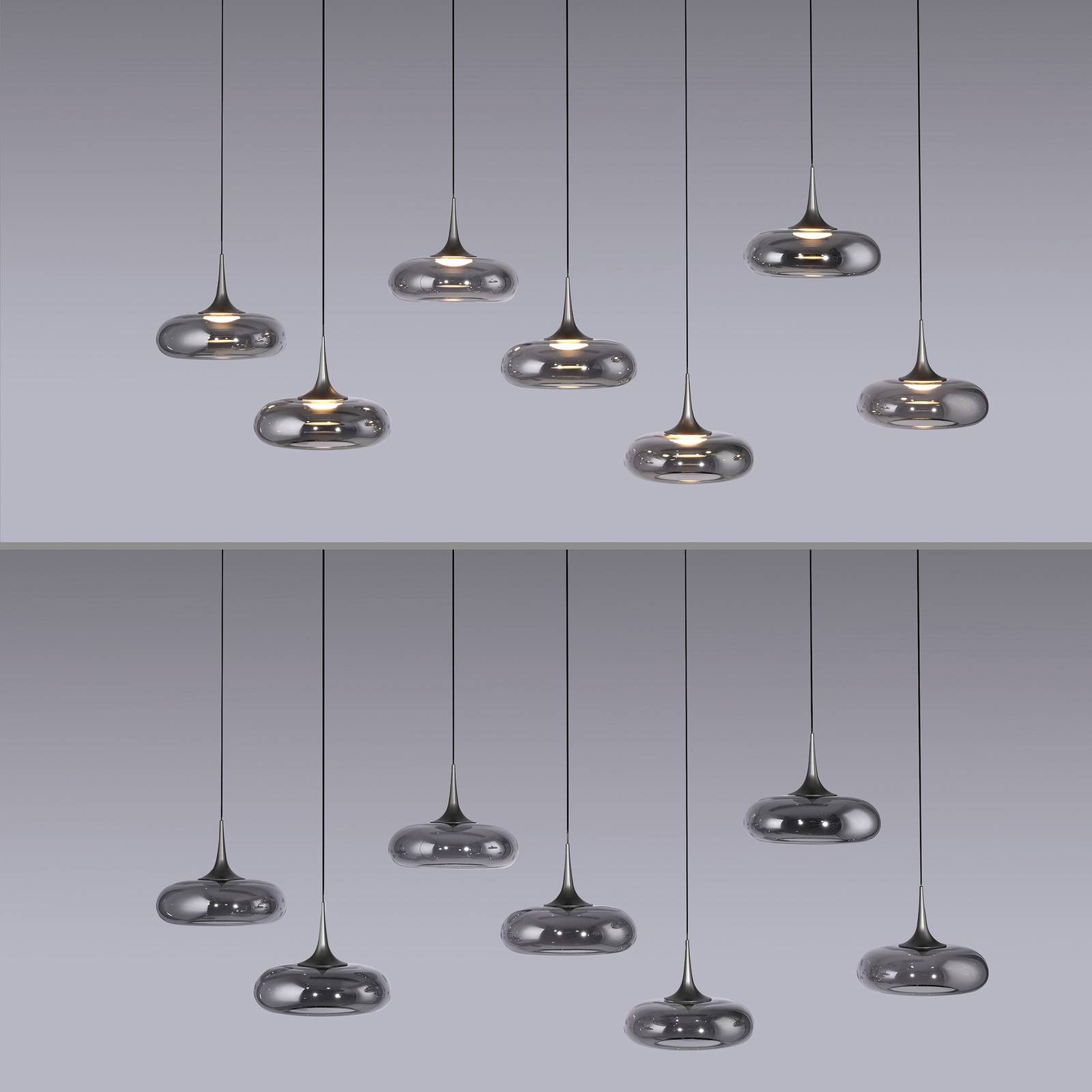 SCHÖNER WOHNEN żyrandol LED Posh 7-punktowa, szkło dymne, 3000 K