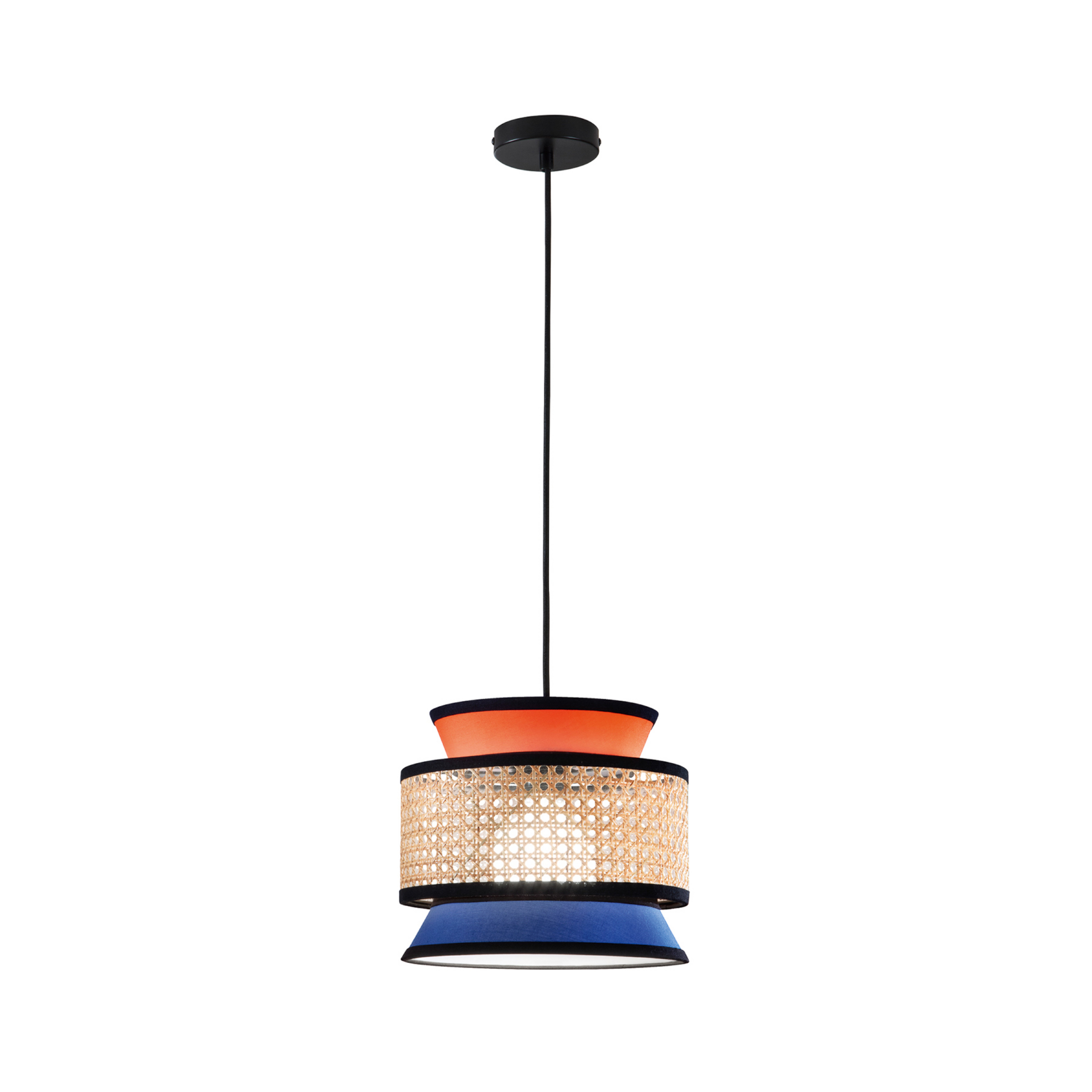 Gazebo hanging light, orange/blue/natural, Ø 26 cm, fabric/rattan