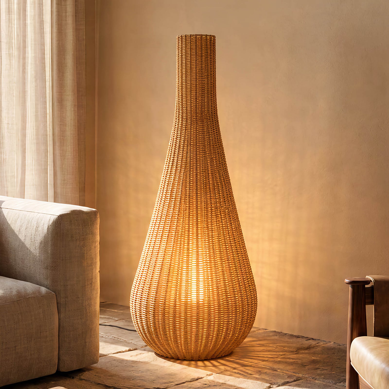 Lampe sur pied Takeo, rotin, hauteur 115 cm, E27 - Lucande