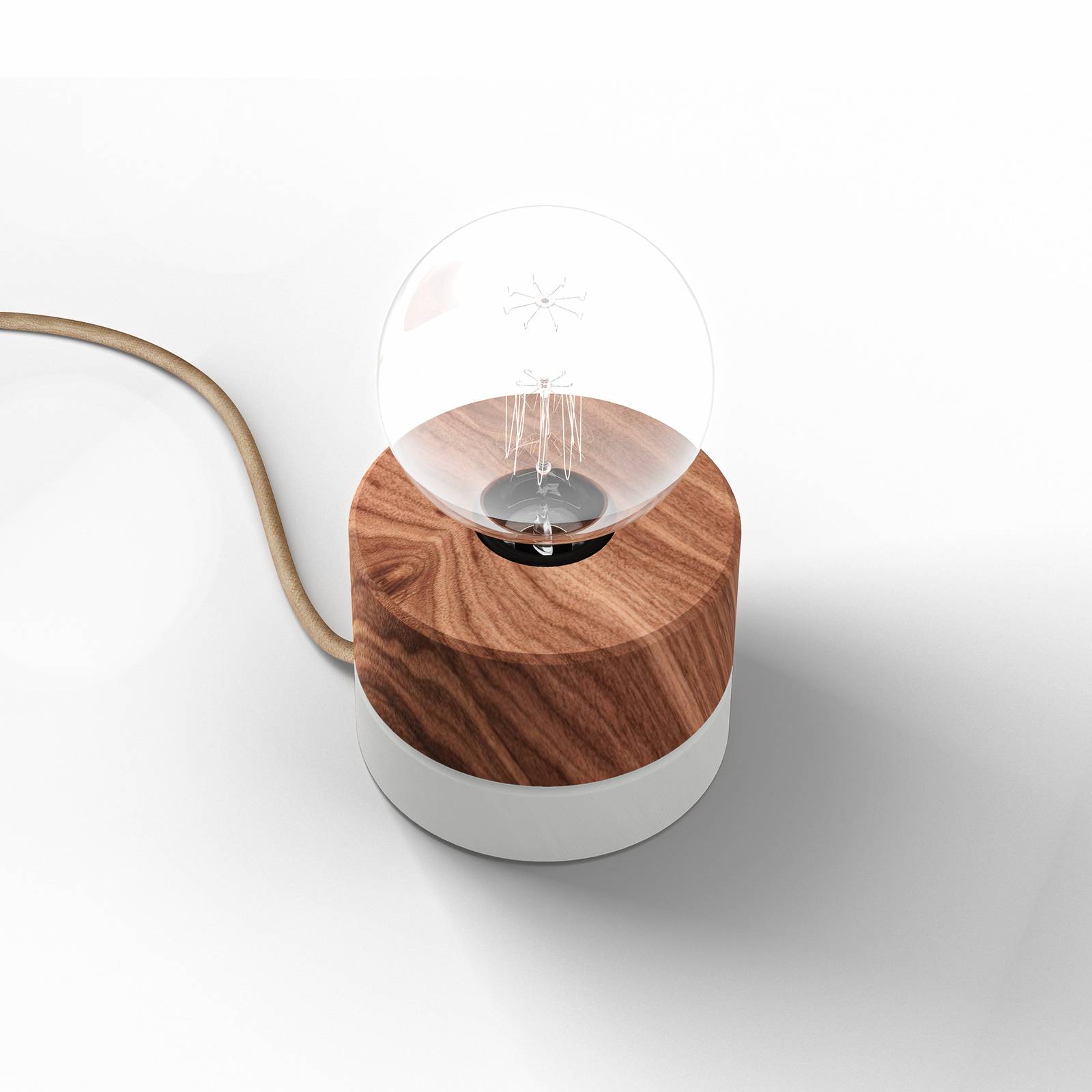 Almut von Wildheim ALMUT 0239 table lamp, vegan, walnut/winter white, for Living / Dining Room, walnut wood, E27, 52 W, H: 8 cm