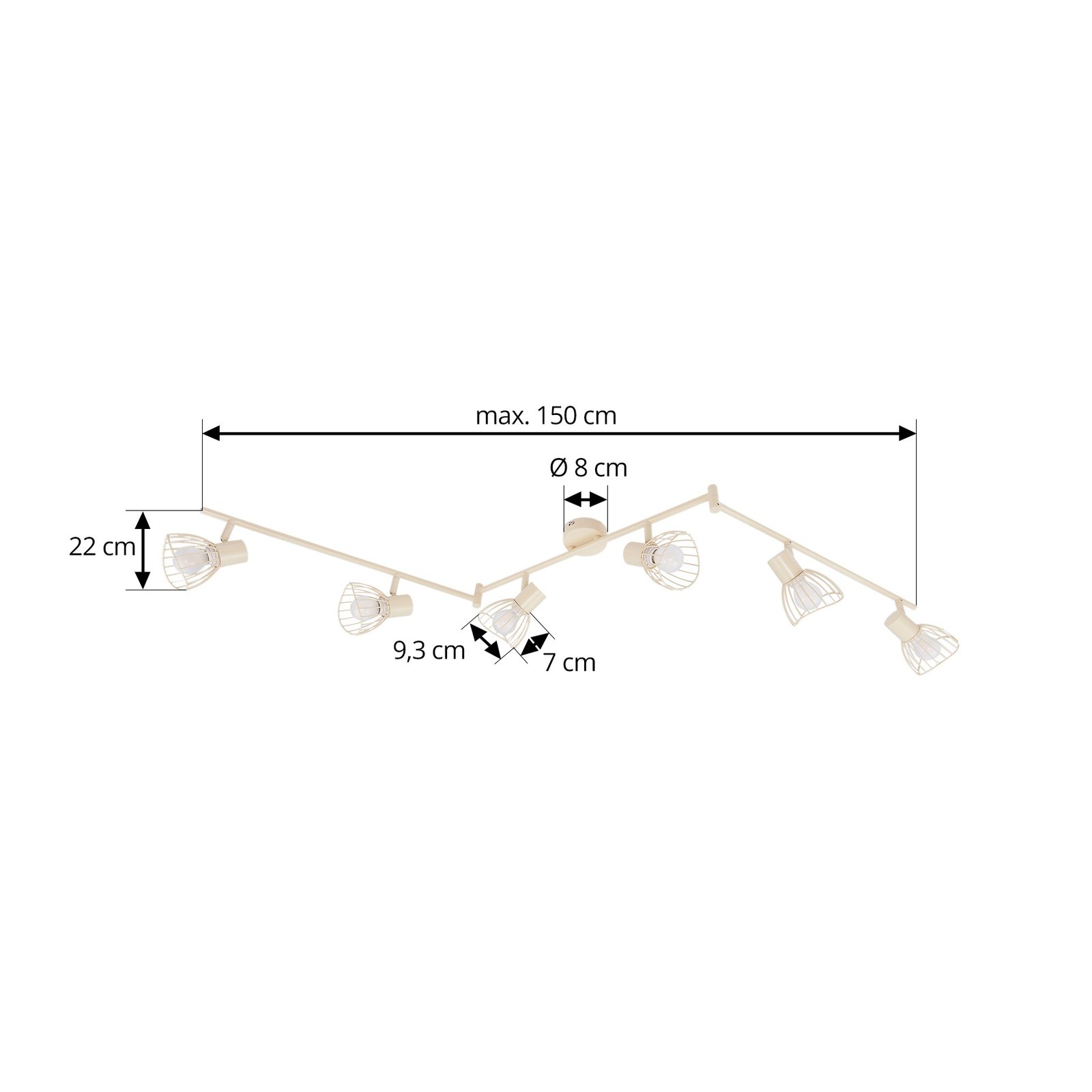 Lindby griestu gaismeklis Piena, bēšs, 6 gaismas, metāls, 150cm