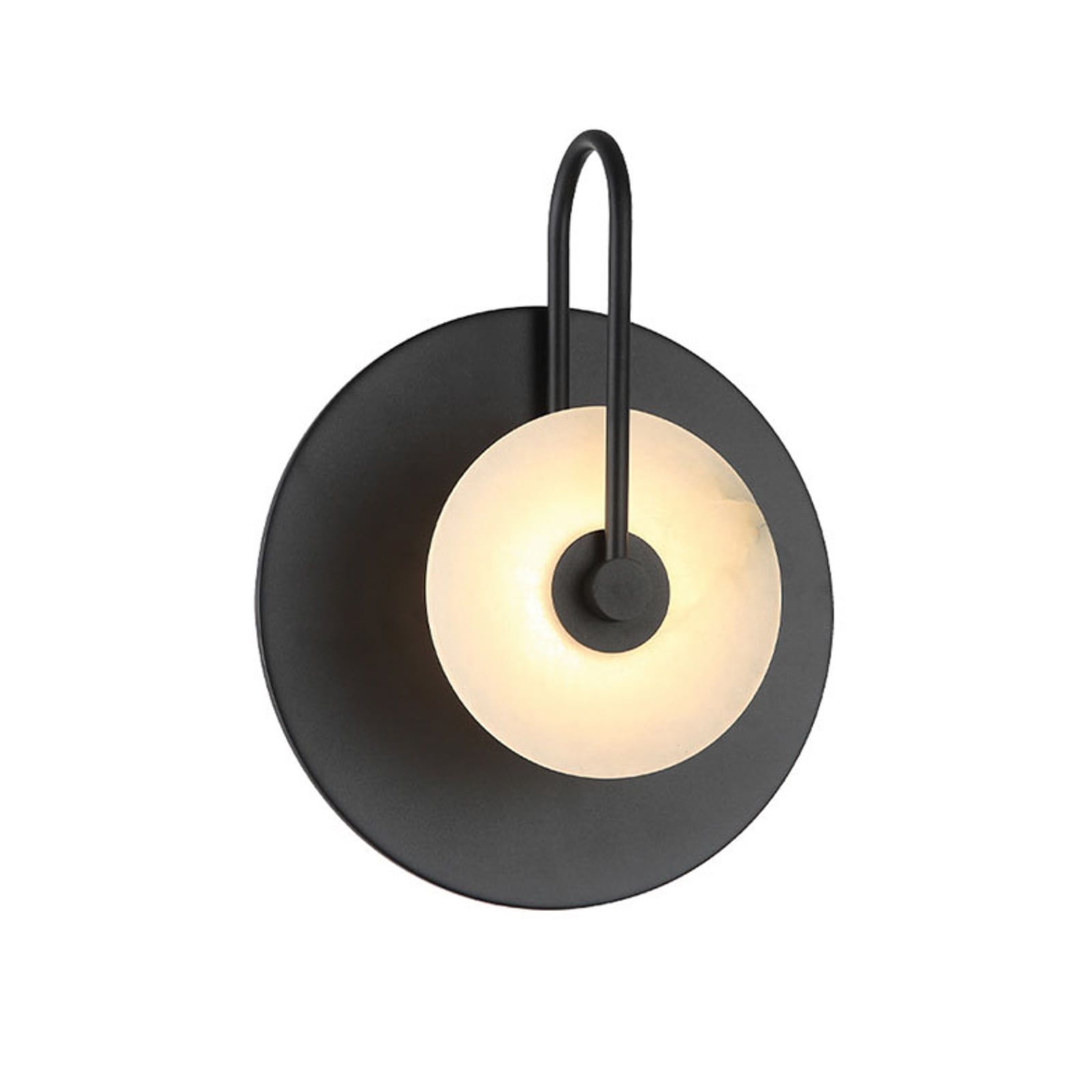 LED sienas lampa „Samira“, melna, Ø 25 cm, mākslīgais akmens/metāls