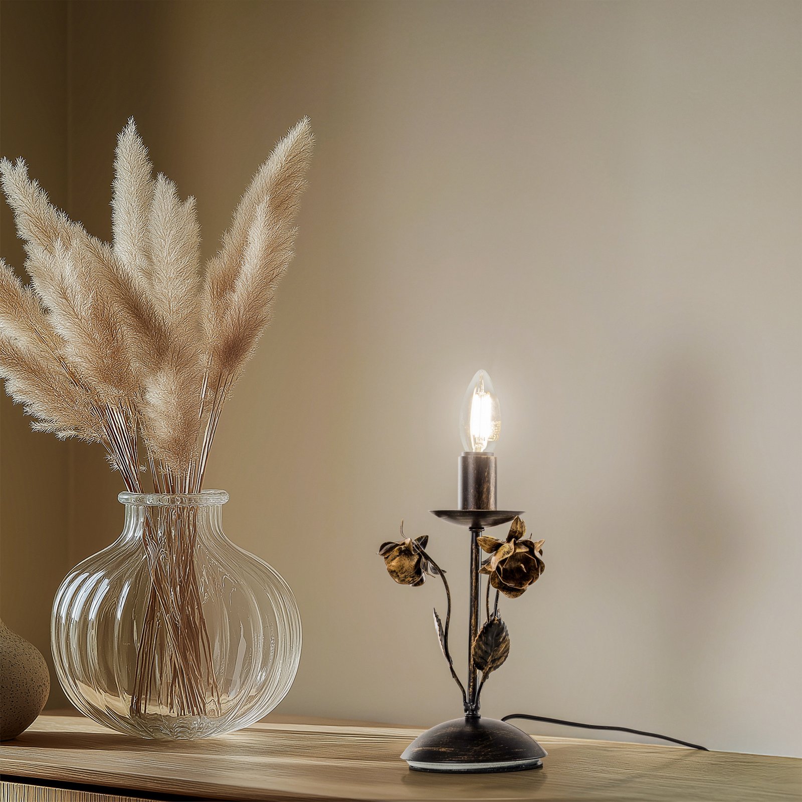 Carolina table lamp, bronze, 1-bulb, iron