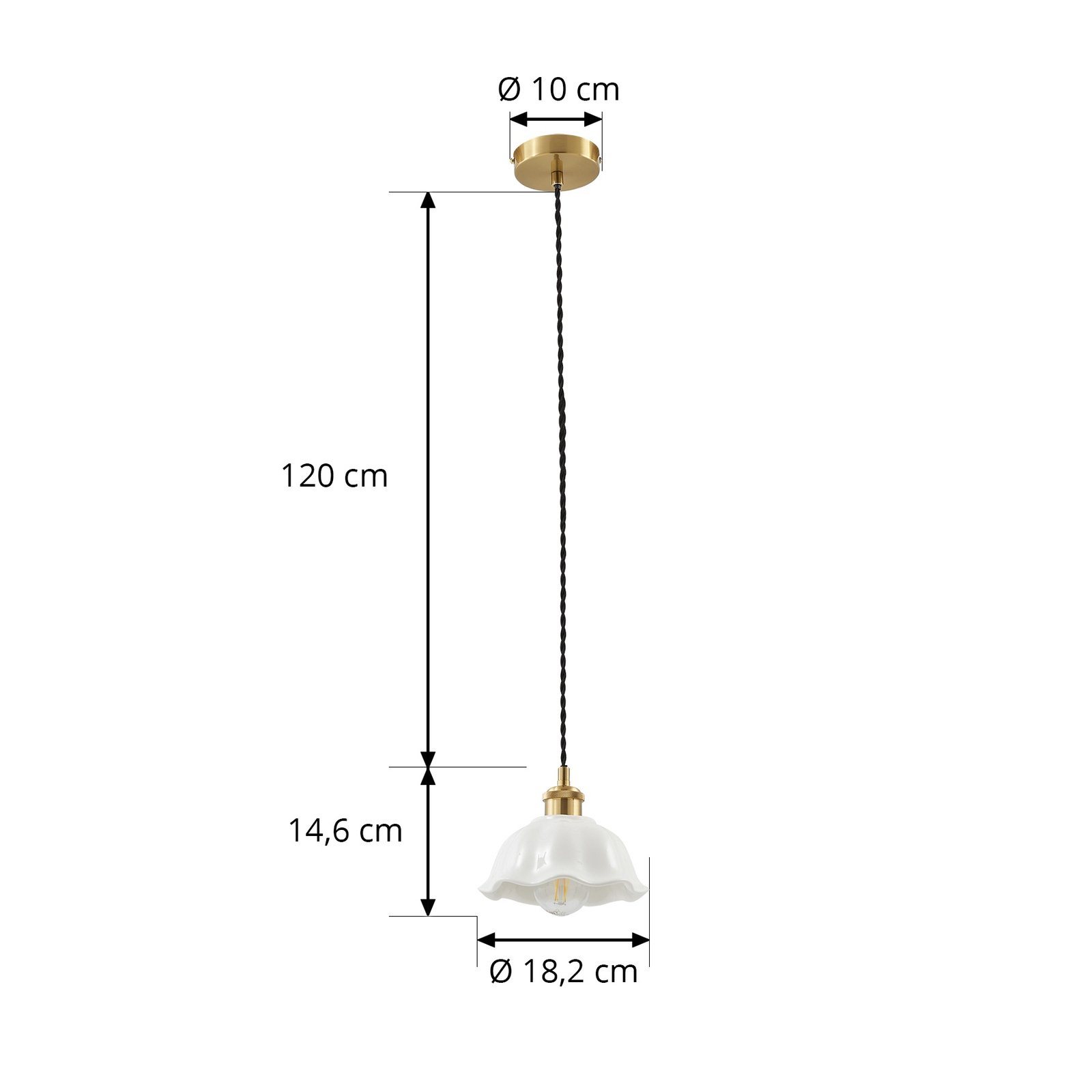 Lindby Annegret hengelampe, Ø 18 cm, keramikk, hvit/messing