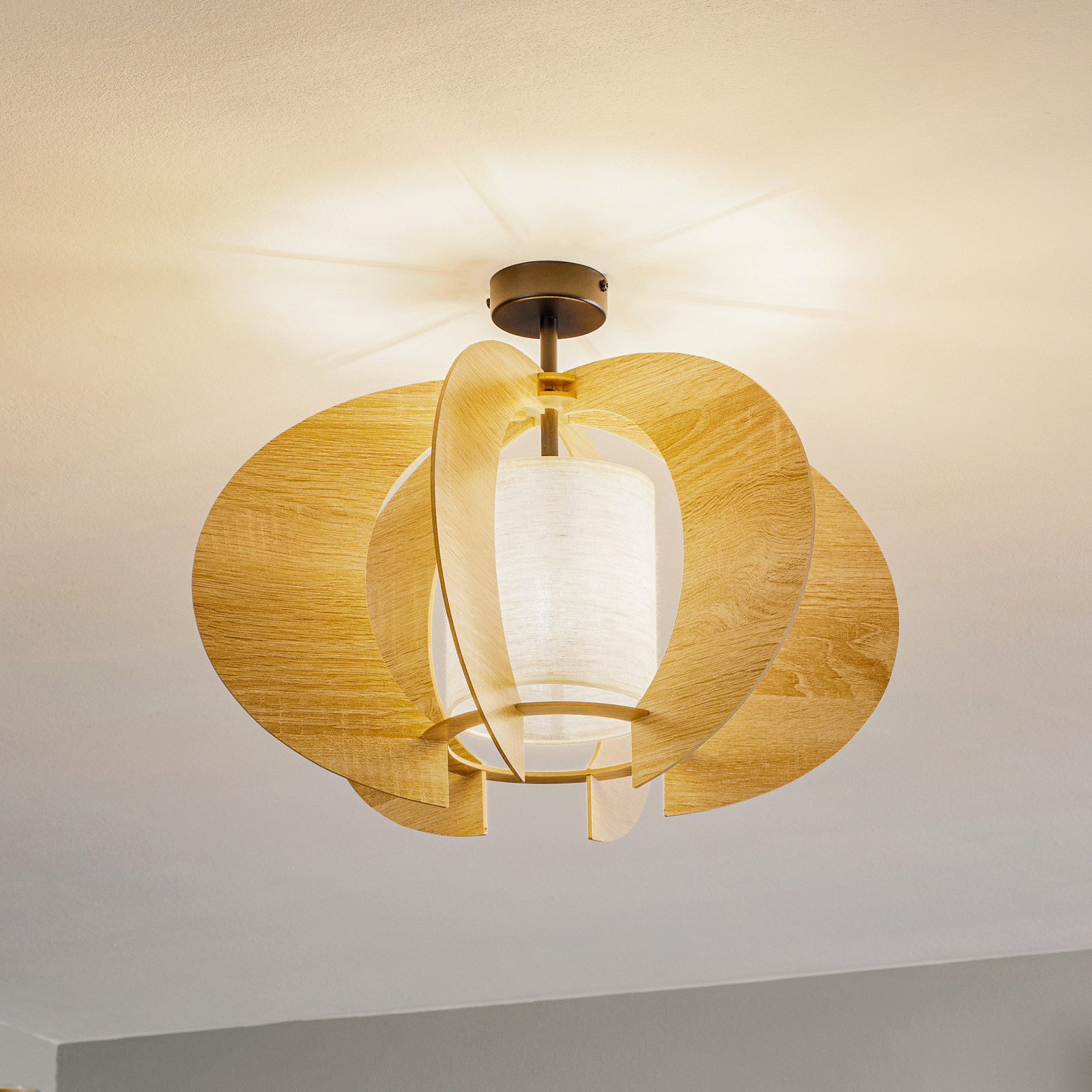 SIGMA Plafonieră Modern C M cu lamele din lemn Ø 50 cm - Camera de zi / sufragerie - stejar écru negru