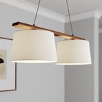 Hanglamp Zweden, antiek wit, textiel, walnoot, 2-lamps