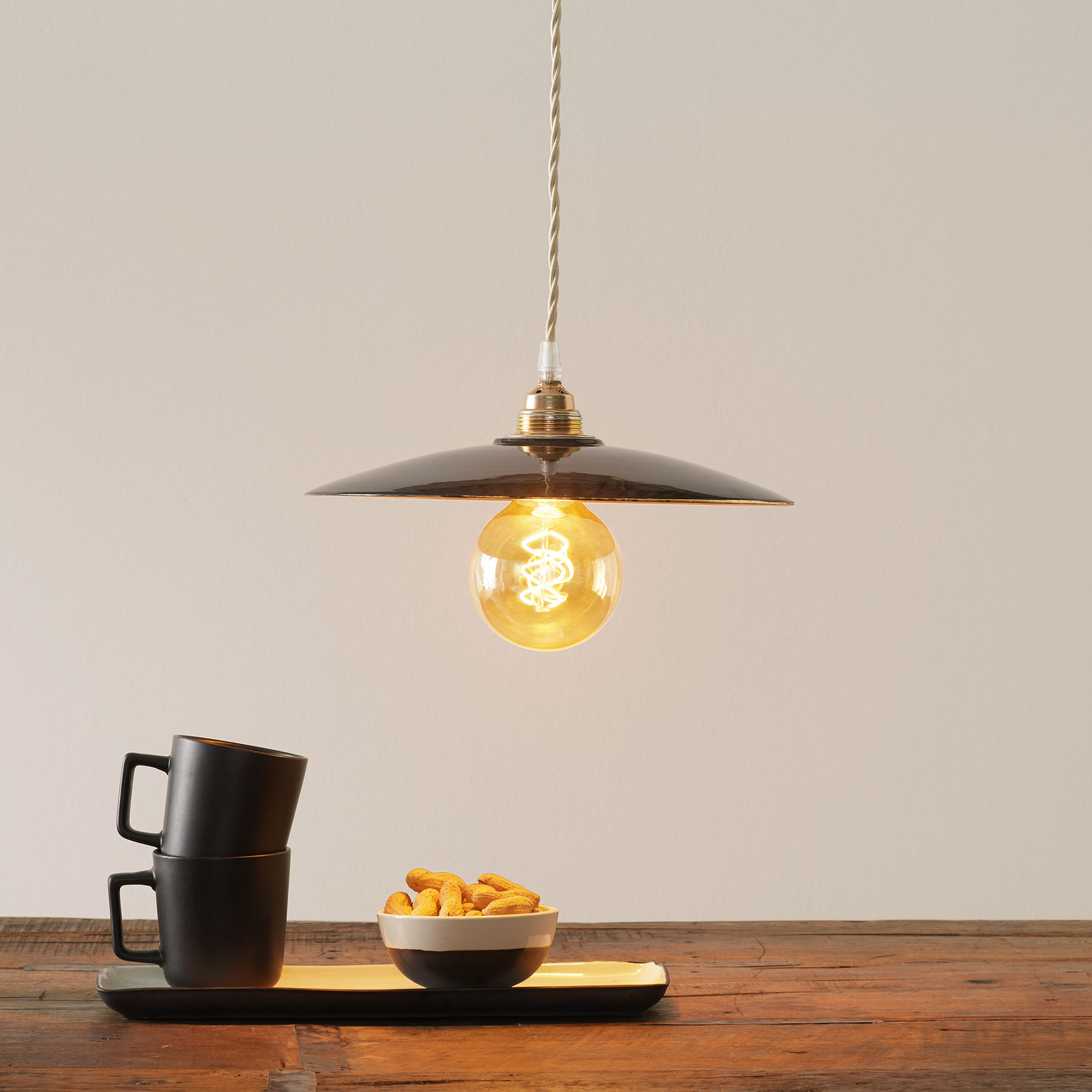 Eurokeramic S1890 ceramic pendant lamp, black/gold, for Living / Dining Room, ceramic, E27, 60 W, energy efficiency: A++, H: 9 cm
