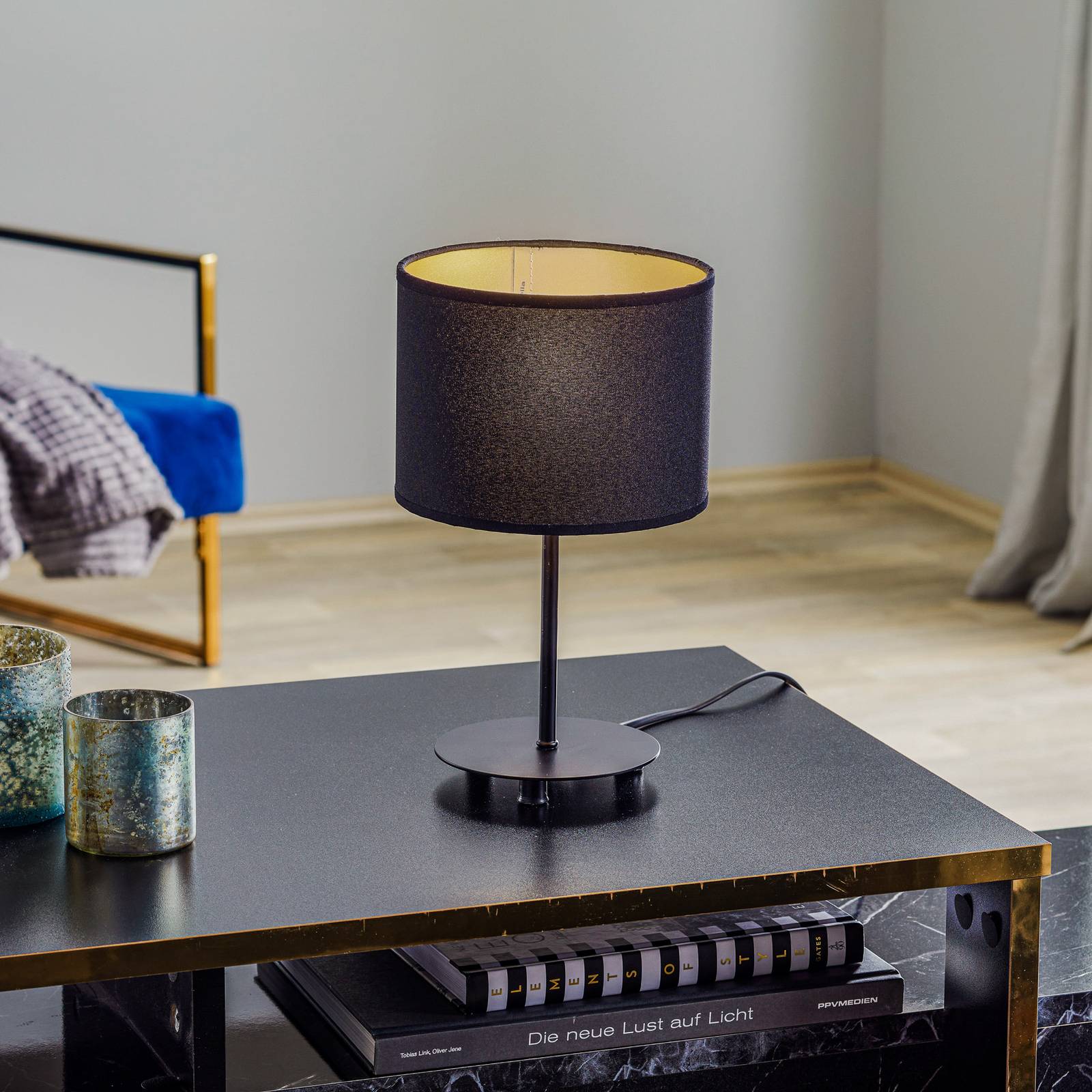 E-shop Stolová lampa Roller, čierna/zlatá, výška 30 cm