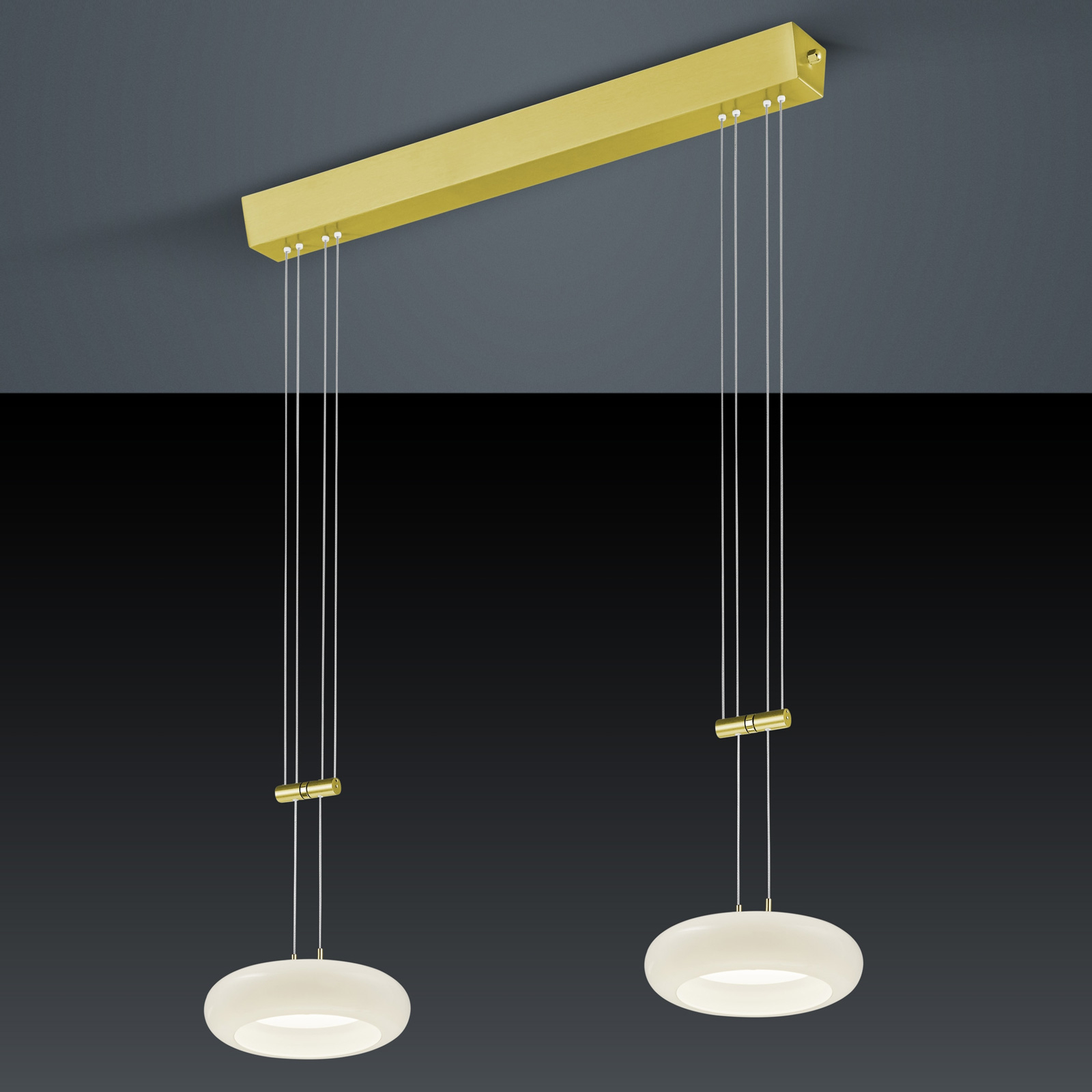 BANKAMP Centa hanging light 2-bulb, brass, for Living / Dining Room, glass, metal, 22 W, energy efficiency: A+, L: 71 cm