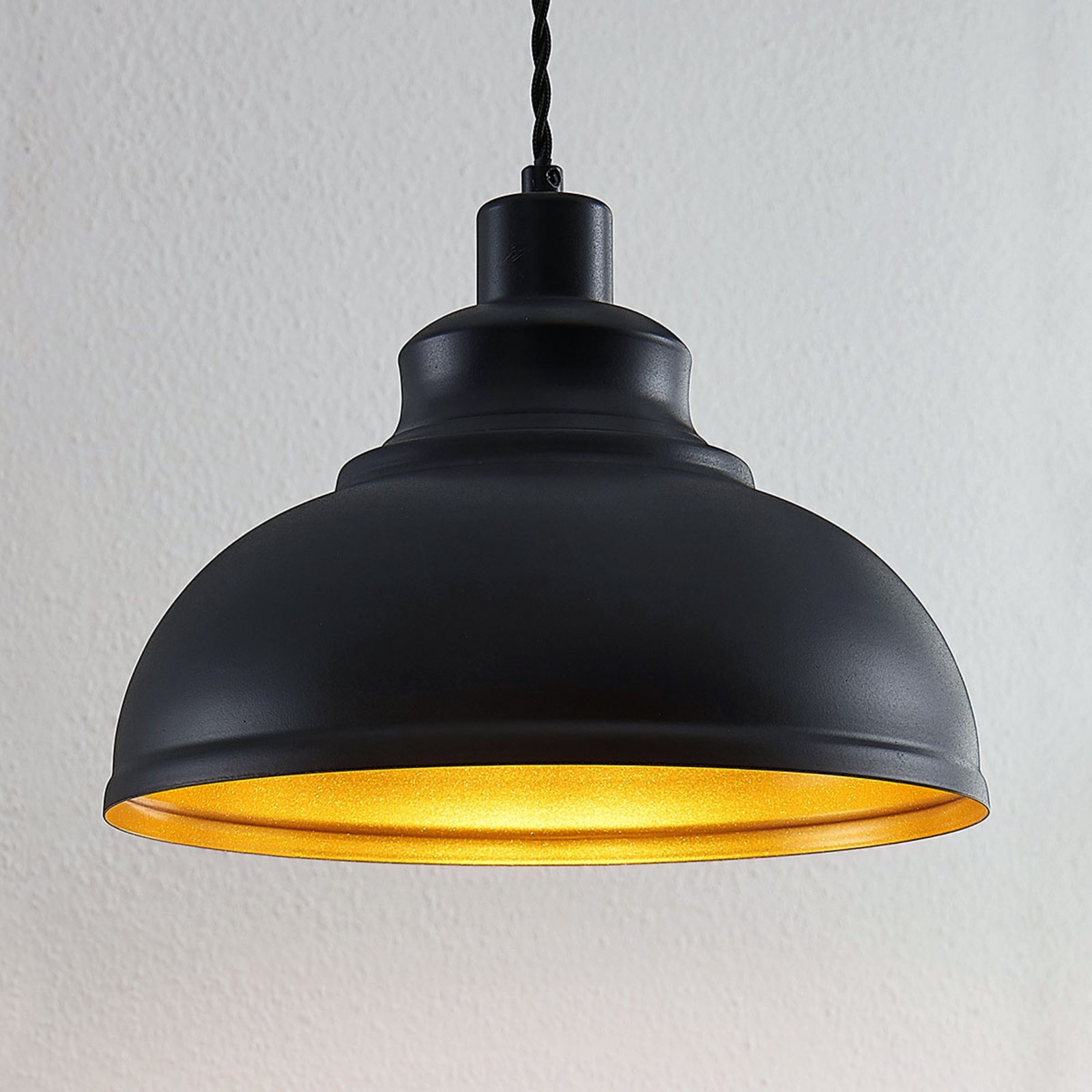 Vintage závesná lampa Albertine, kovová, čierna