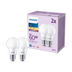 Philips LED-pære E27 8 W 806lm 2.700 K mat 2 stk