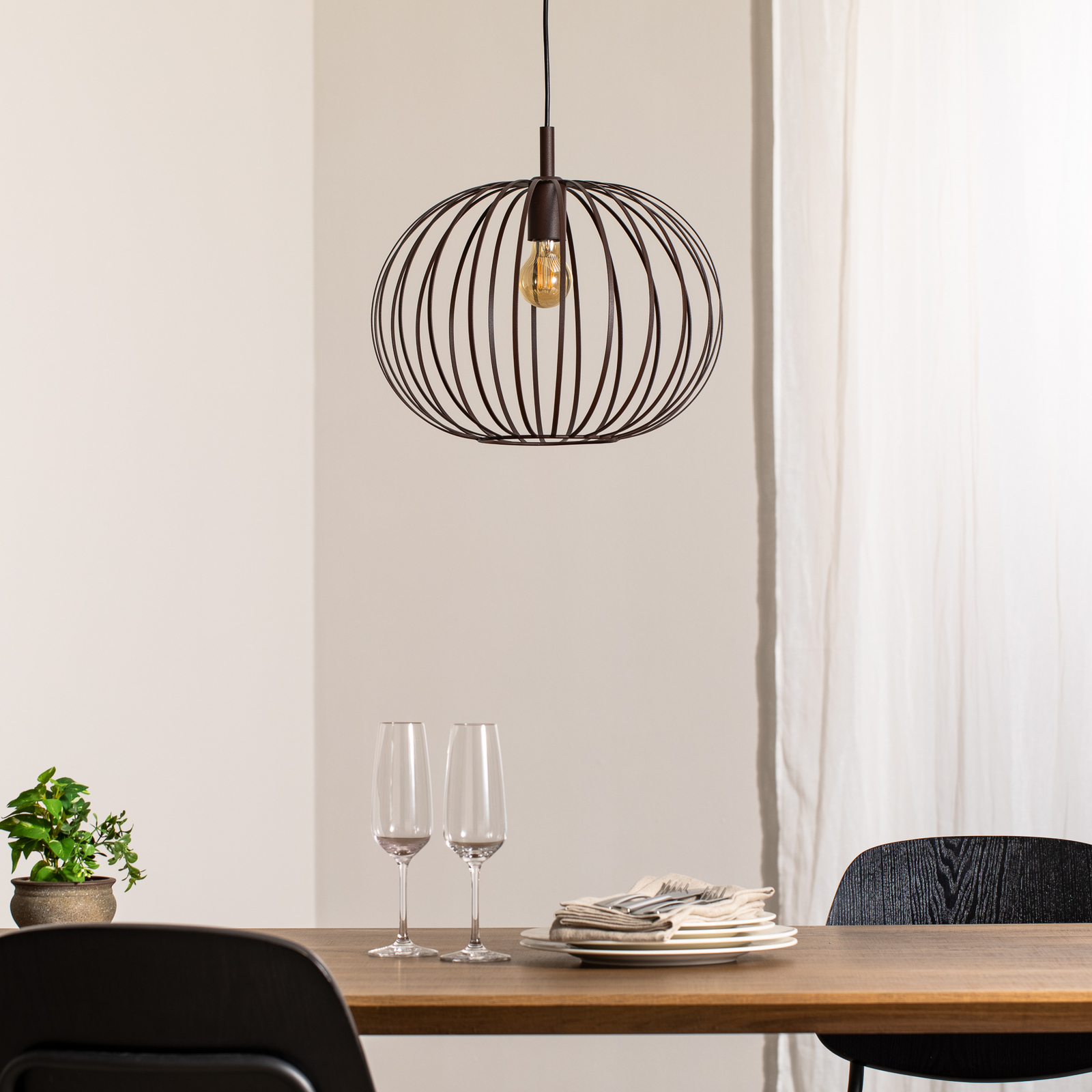 Valor pendant light, dark brown, steel, Ø 40 cm