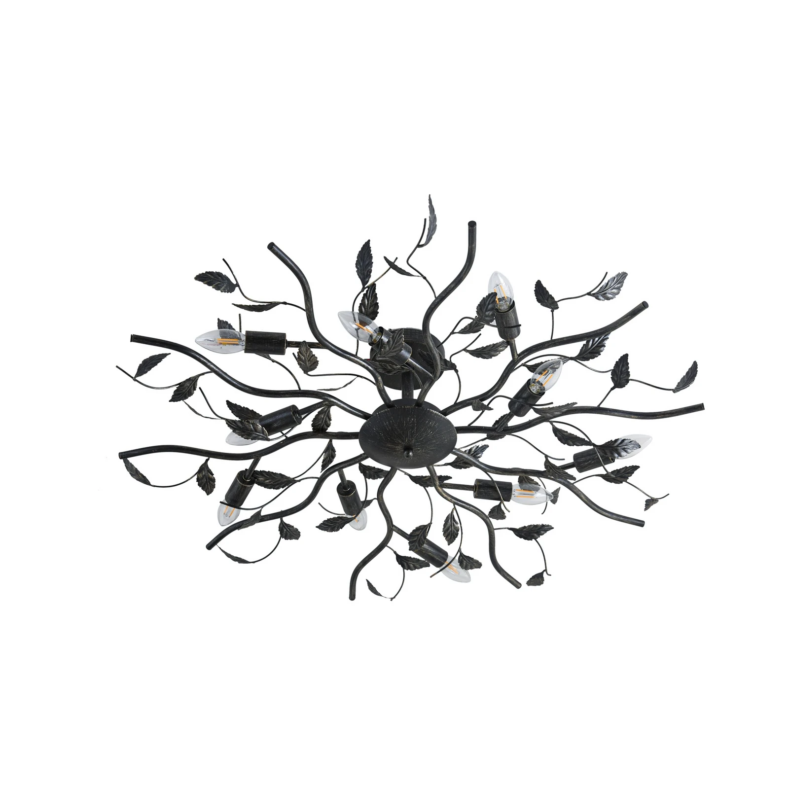 Candeeiro de teto Lindby Yos, 10 lâmpadas, 95 cm, preto e dourado, E14
