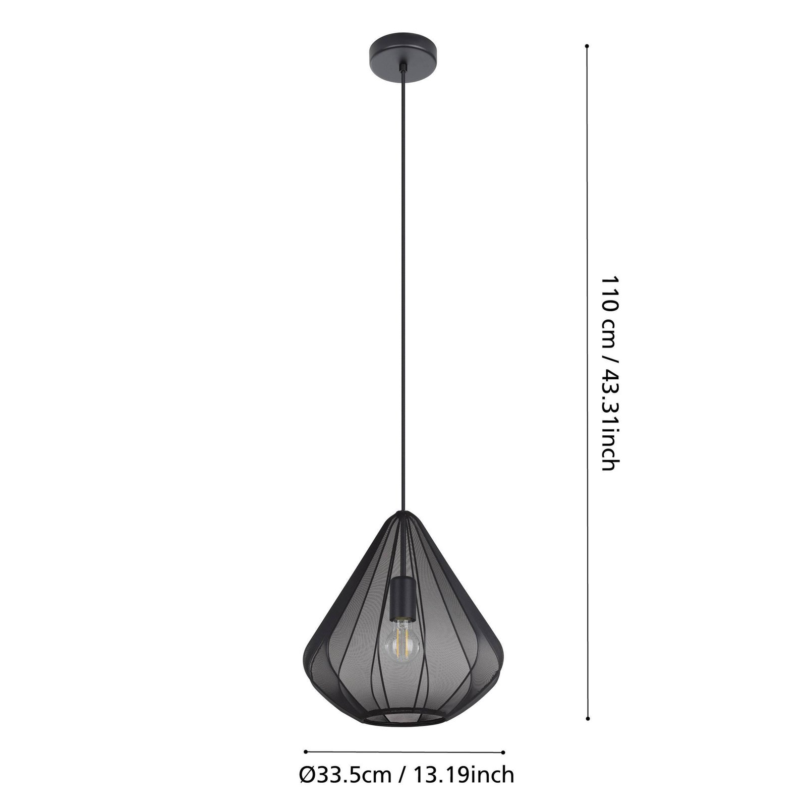 Lámpara colgante Dolwen, negra, Ø 33,5 cm