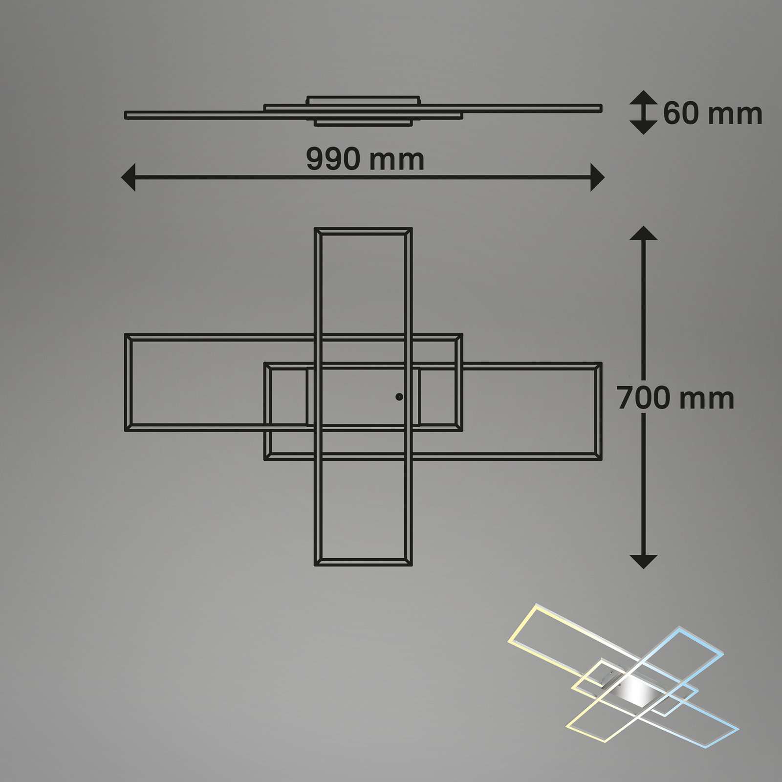 Roami LED plafondlamp, 104x71 cm, aluminium-chroom, CCT