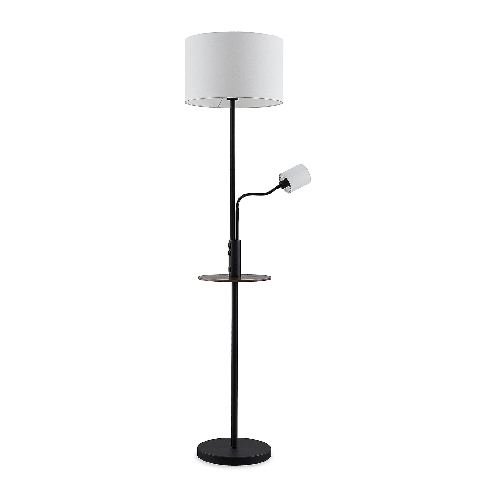 Lindby Aovan floor lamp with shelf and USB, black Lights.co.uk