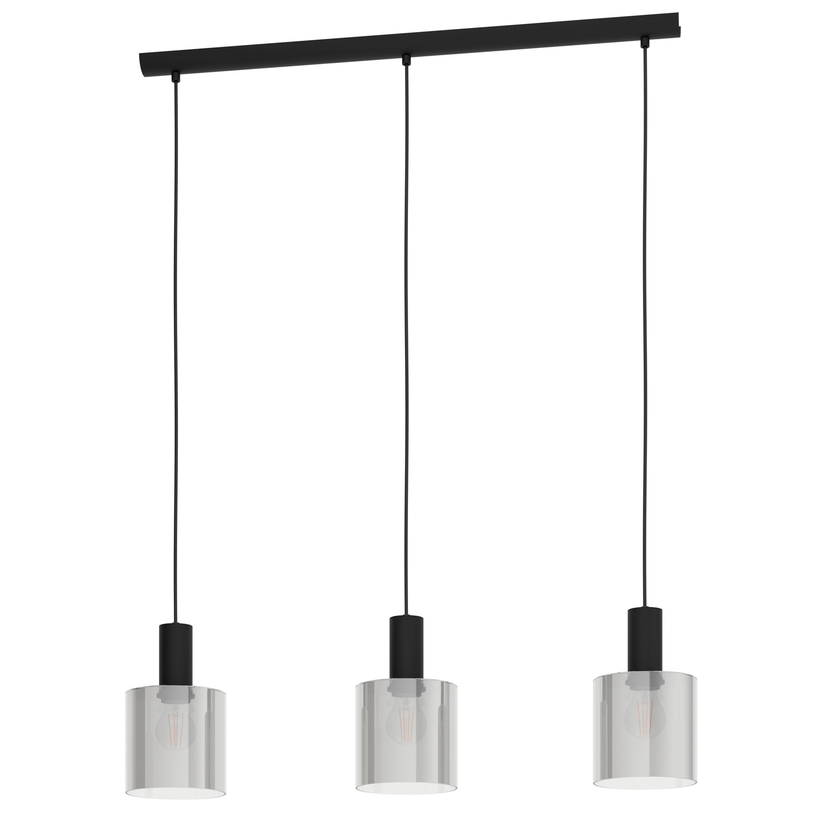 Hängelampe Gorosiba, schwarz, Länge 85 cm, Stahl/Glas, 3-flg