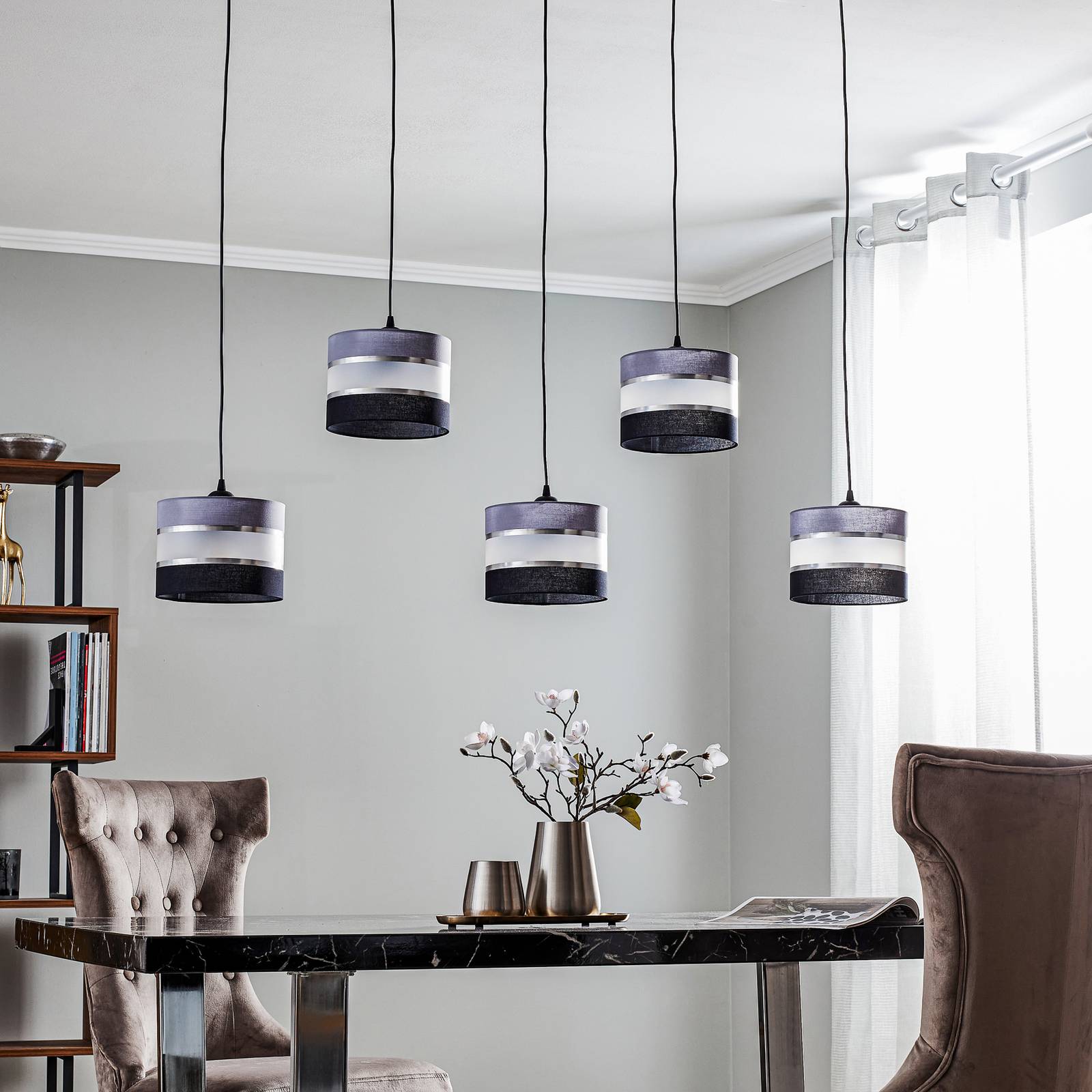 HELam Suspension Helen gris-noir-argenté 5 lampes