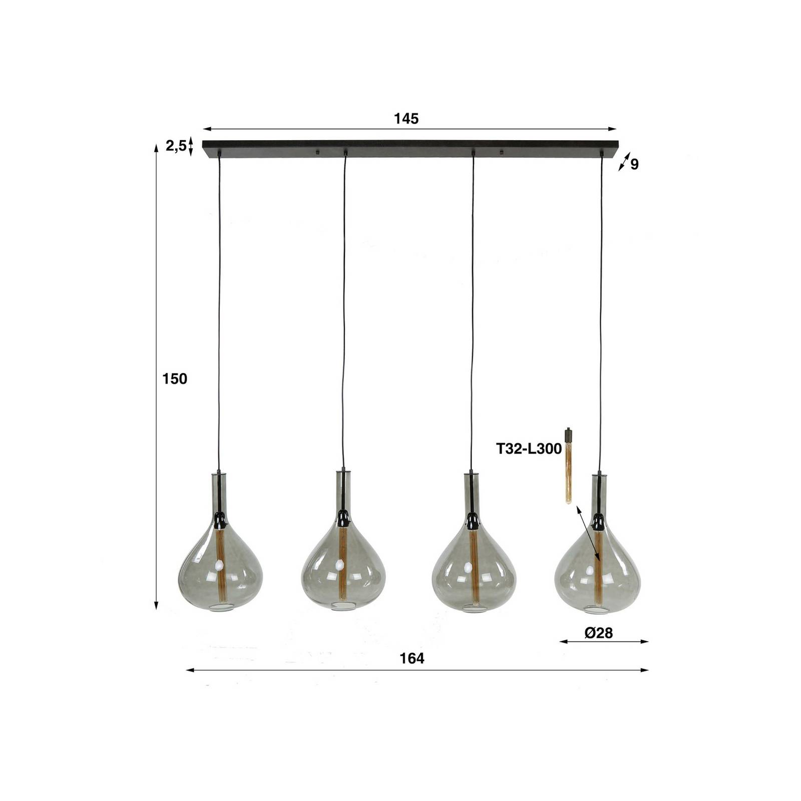 Lampa wisząca Droppone, 4-punktowa, dymny szary, szkło, E27