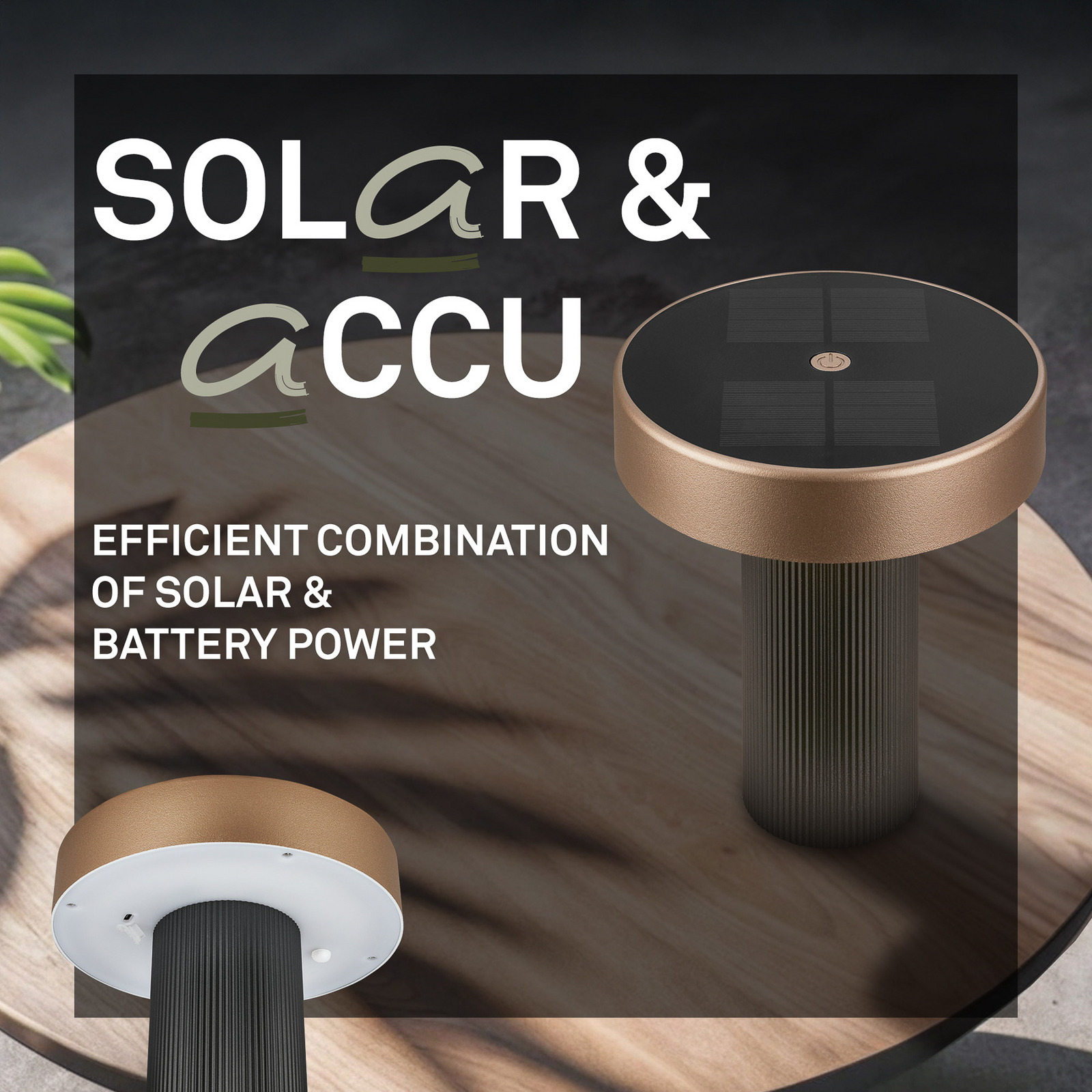 LED-batteridriven solcellsbordslampa Poga, antracit/brons, IP44