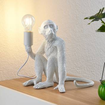 Lindby Monki lámpara de mesa forma de mono, blanco