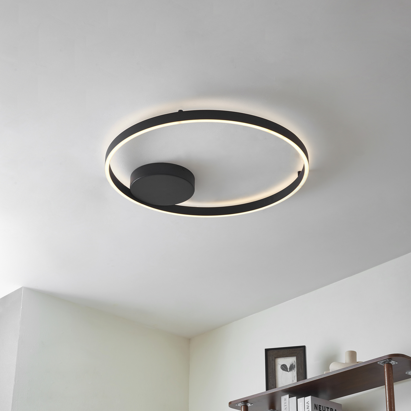 Candeeiro de teto LED inteligente Lucande Moise, preto, CCT, Tuya