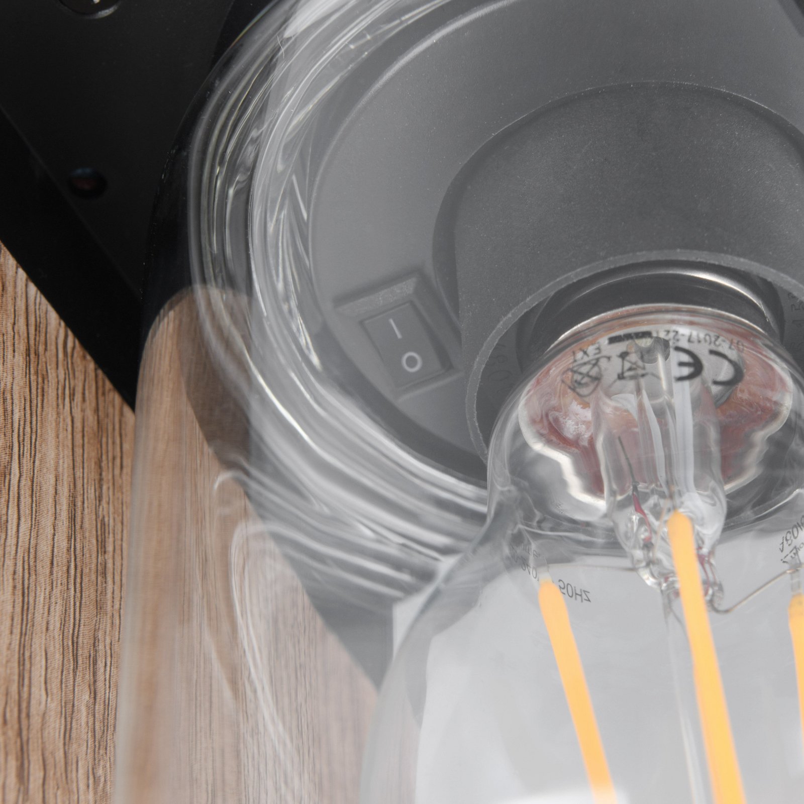 Āra sienas lampa ARDILA, koka izskats, augstums 19 cm, metāls/stikls, IP44