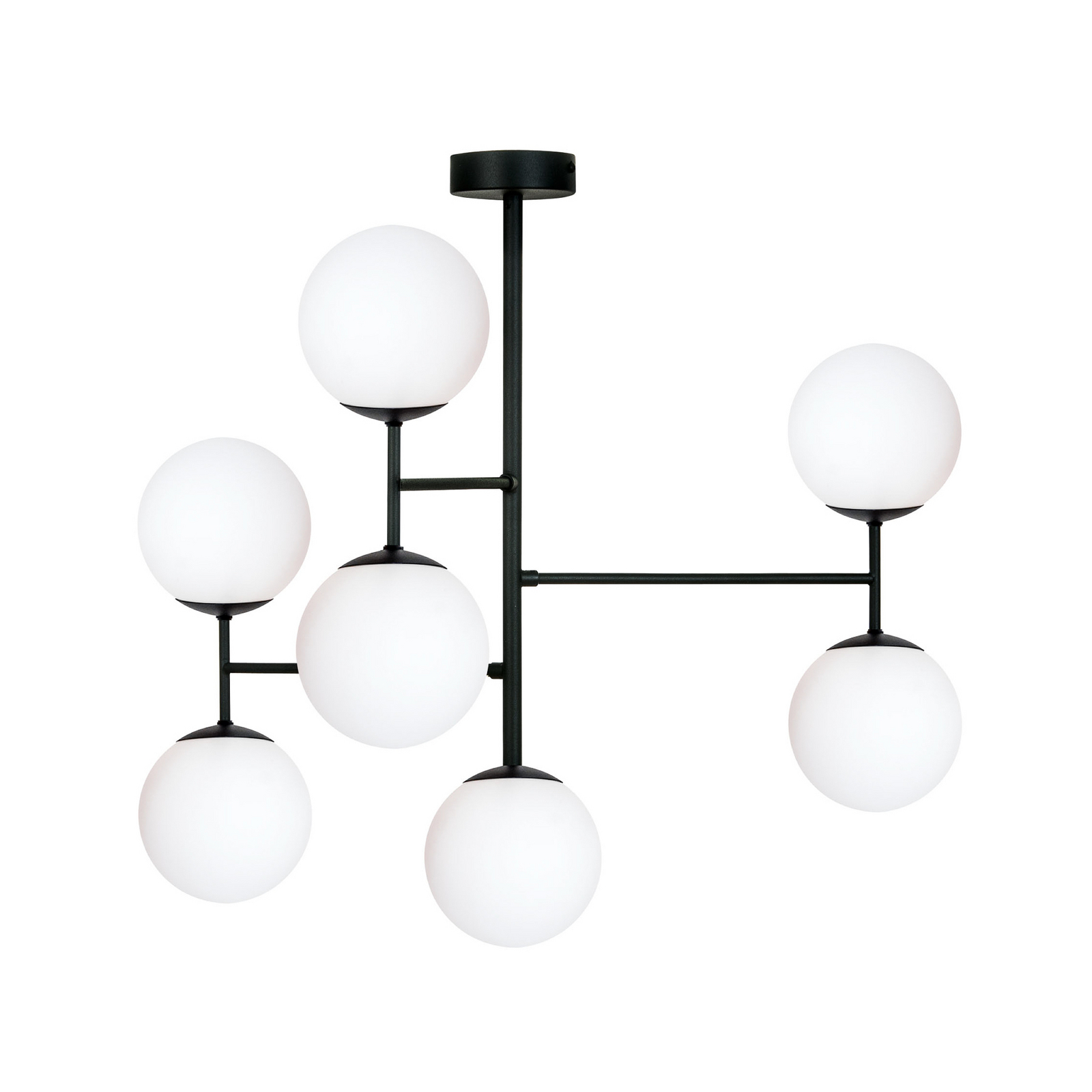 Griestu lampa Korek, melna/balta, stikls, 75 cm, 7-spīdīga, E14