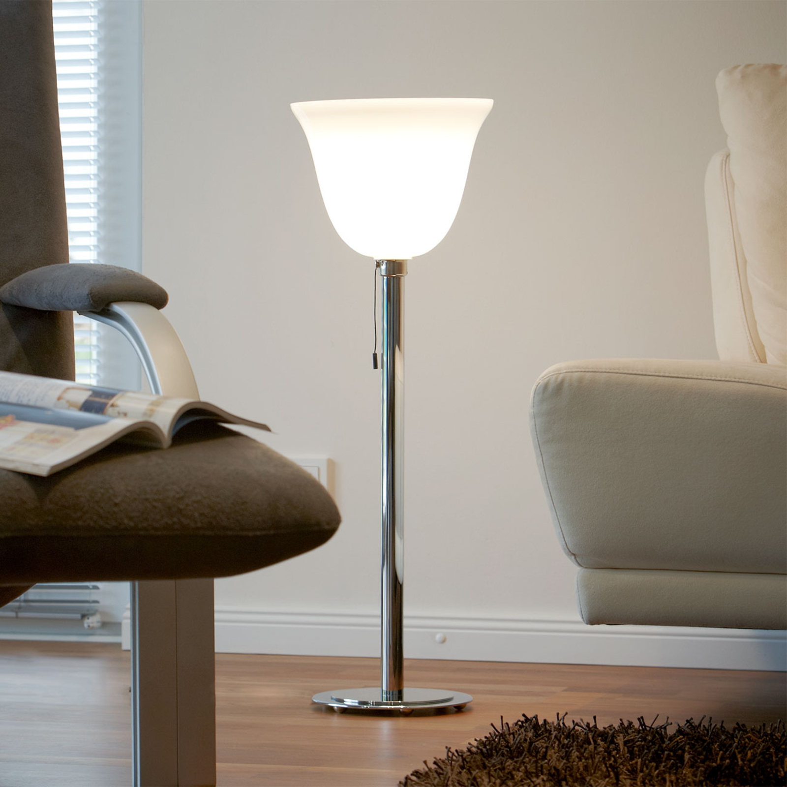 Tecnolumen Art Deco floor lamp according to a French design, for Living / Dining Room, metal, glass, E27, 100 W, energy efficiency: A++, H: 78 cm