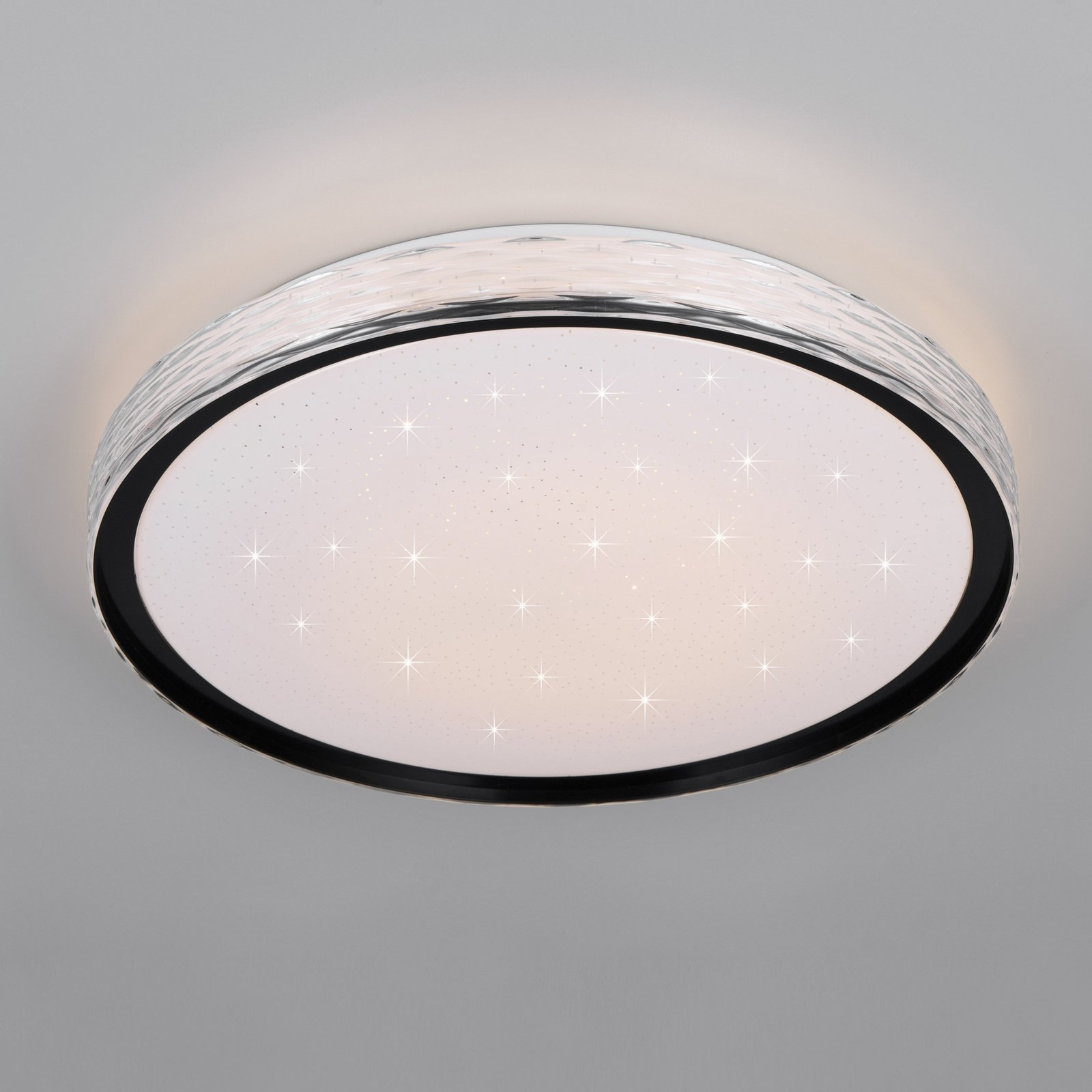 Varda LED ceiling light, black, Ø 39 cm, remote control
