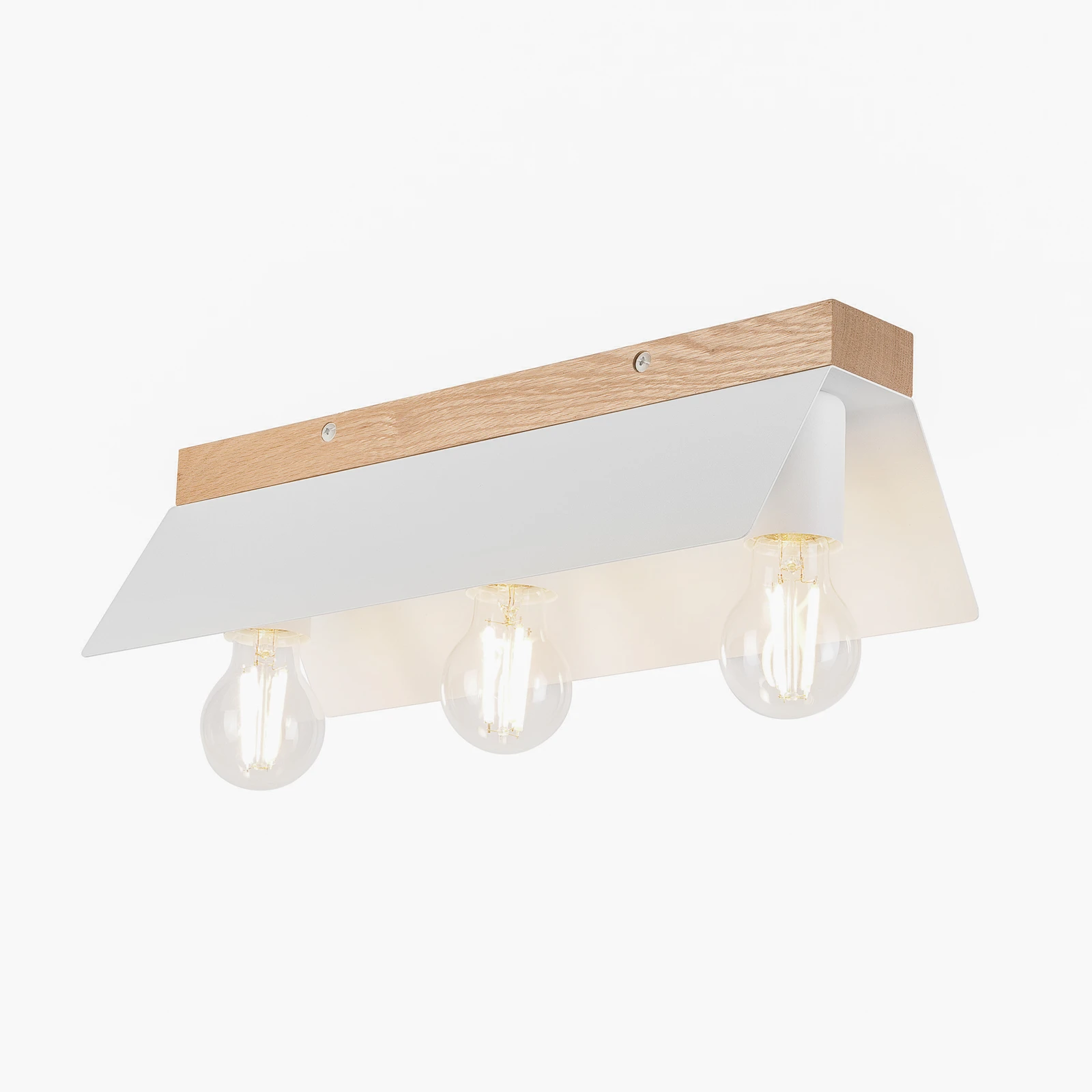 Candeeiro de teto Esme, branco, comprimento 40 cm, metal/madeira, 3 lâmpadas