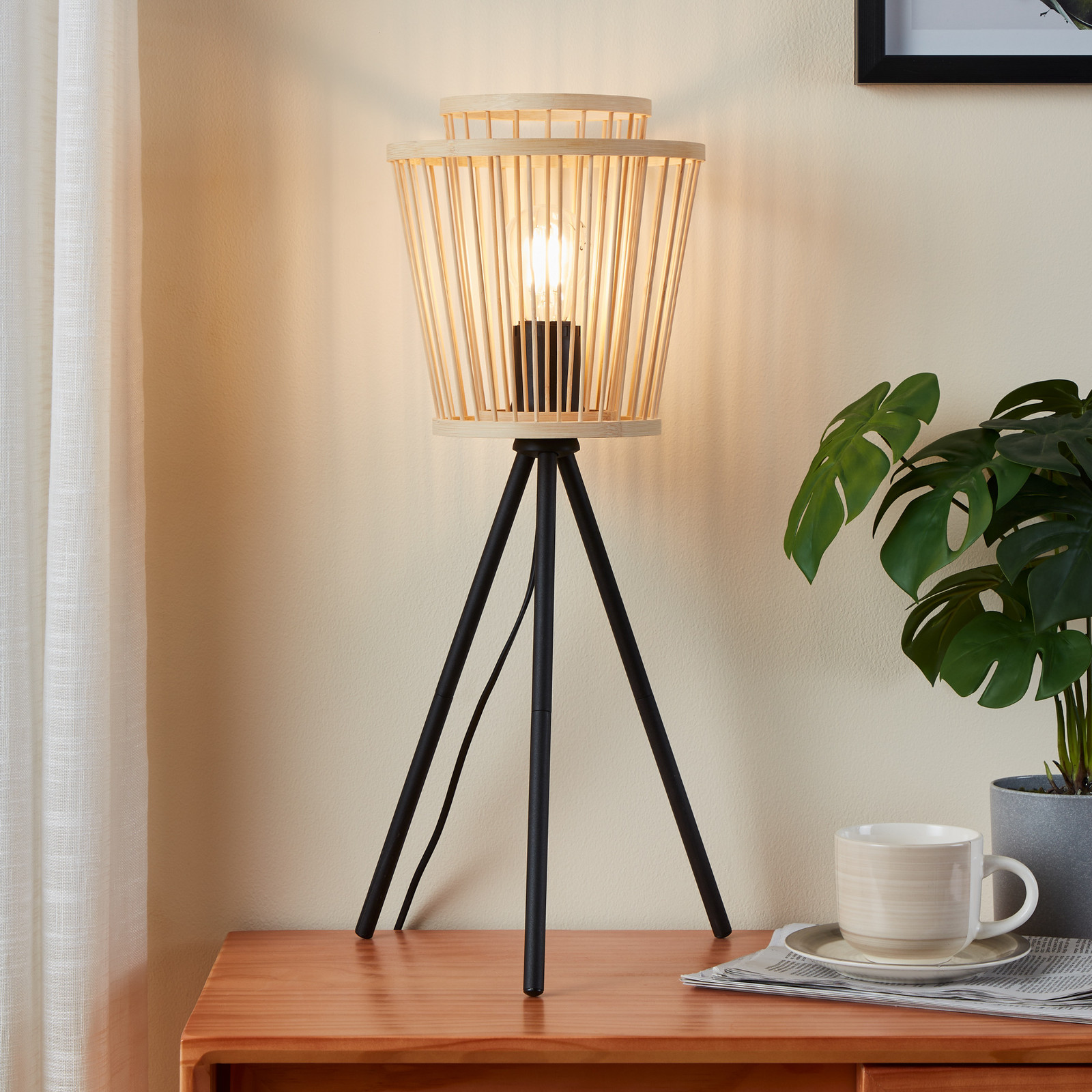 EGLO Lampă de masă Hykeham înălțime 57 cm naturală/neagră bambus - Camera de zi / sufragerie - Scandinavă - natural negru - Bamboo
