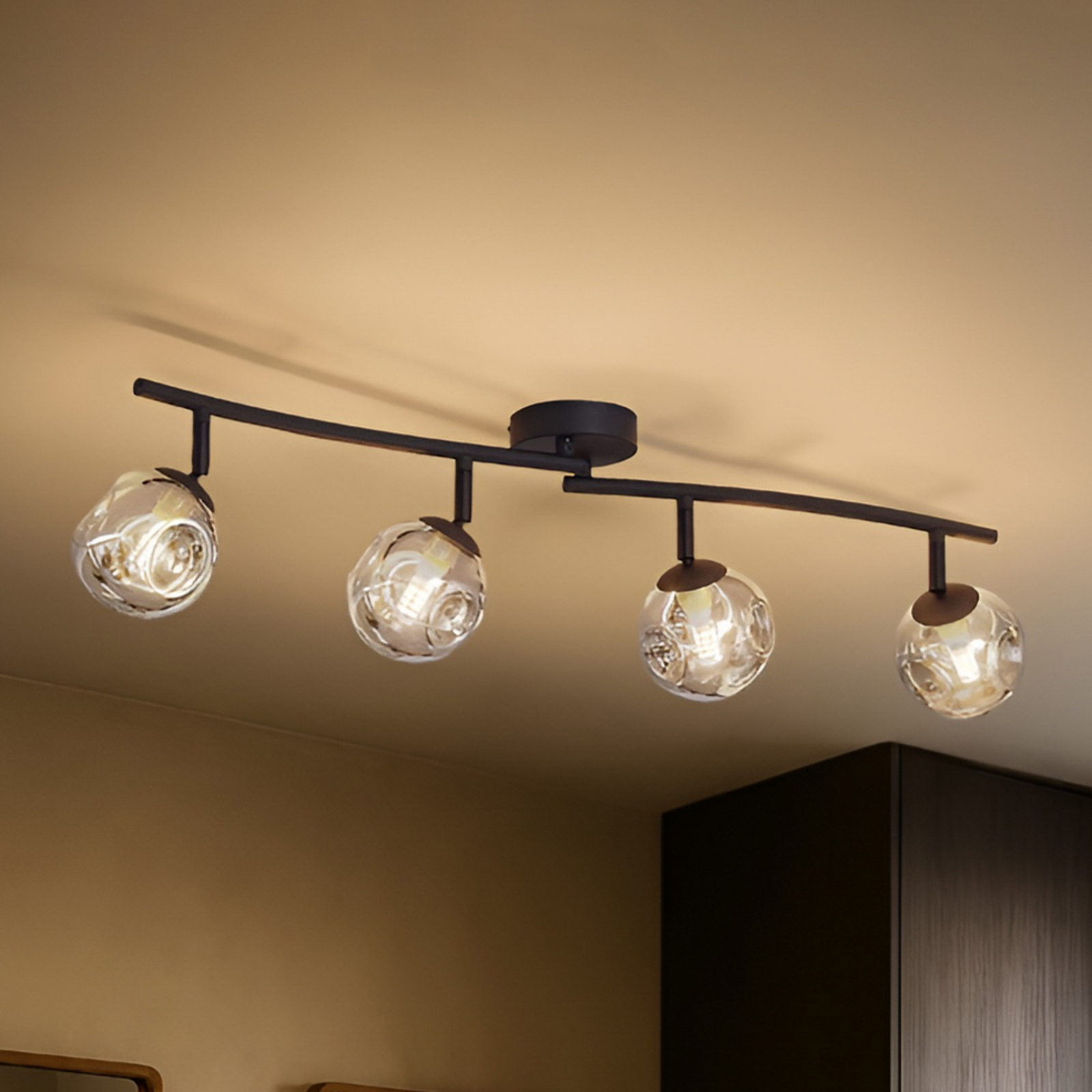 Lampa sufitowa Lindby Valentina, szary/czarny, 4-punktowa, szkło