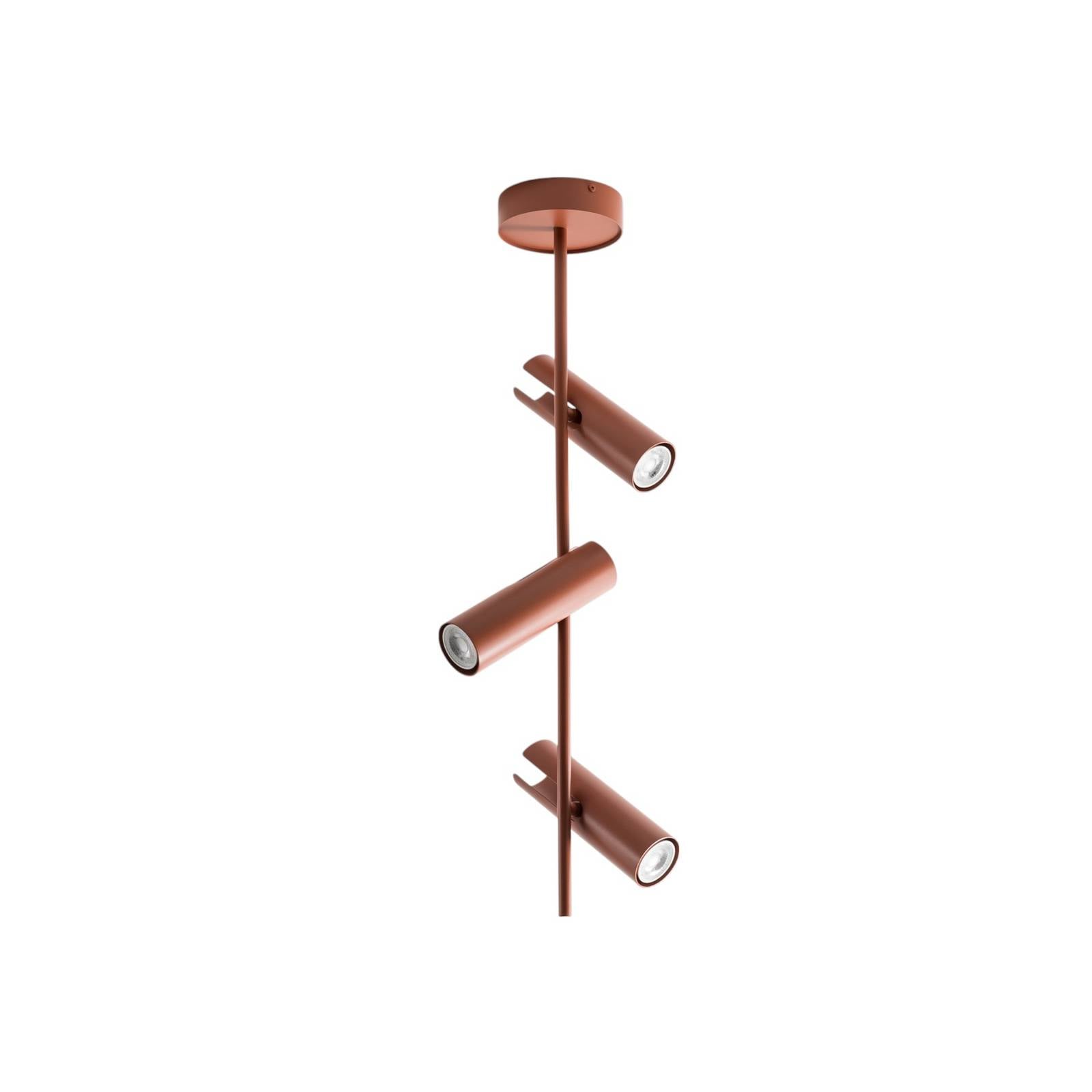 Deckenspot Leda 3, ziegelrot, 3-flammig, Stahl, Höhe 76 cm