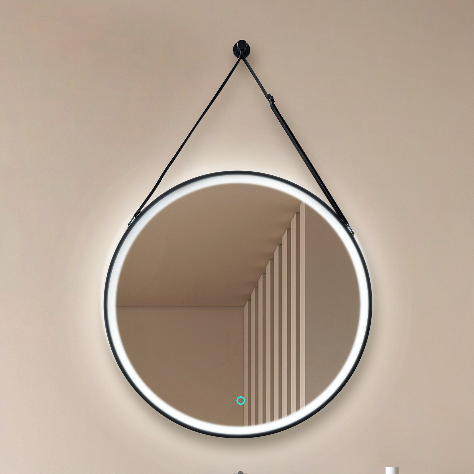 Lucande miroir LED Lelin, Ø 60 cm, noir, aluminium, CCT