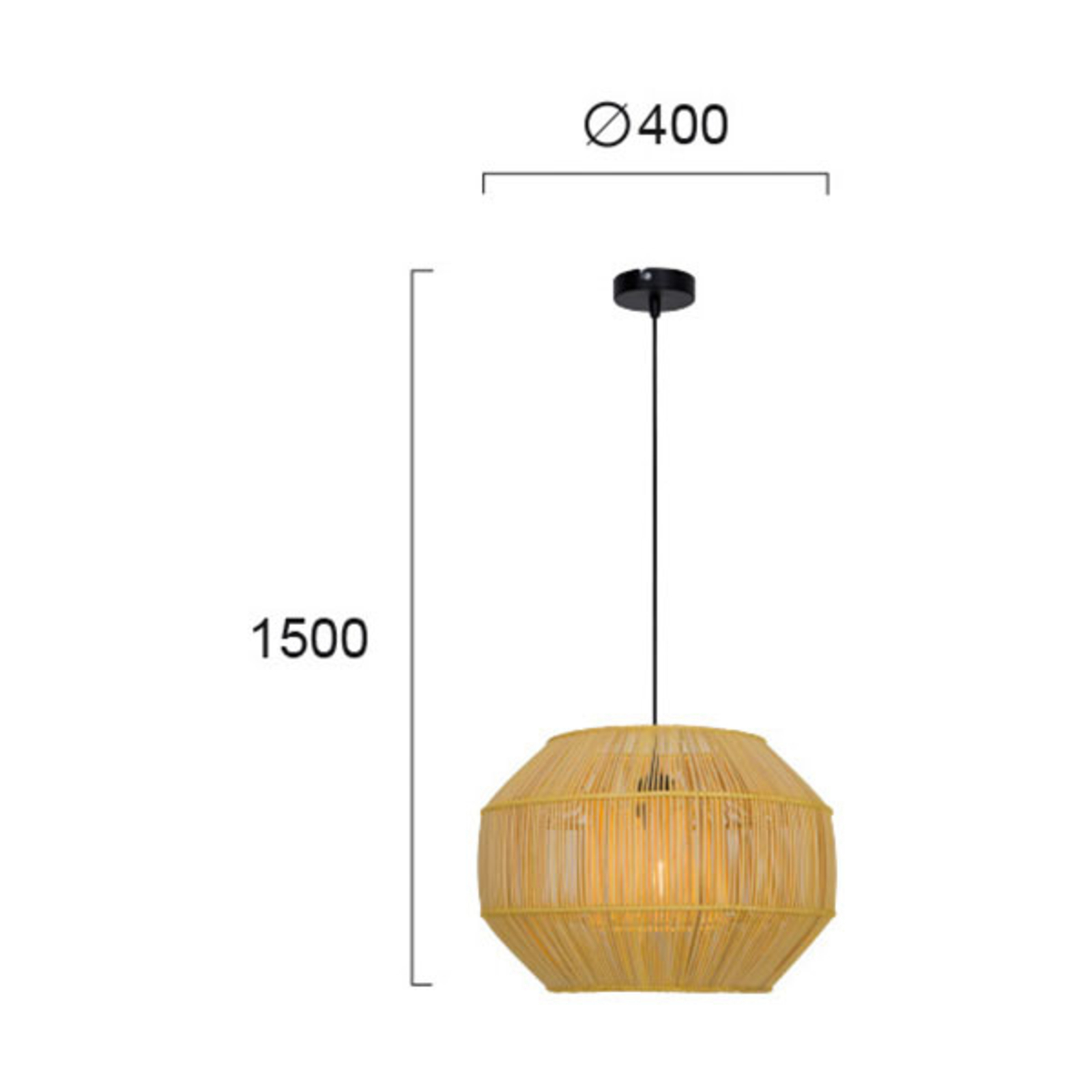 Anteo hanging light made of rattan, flat oval