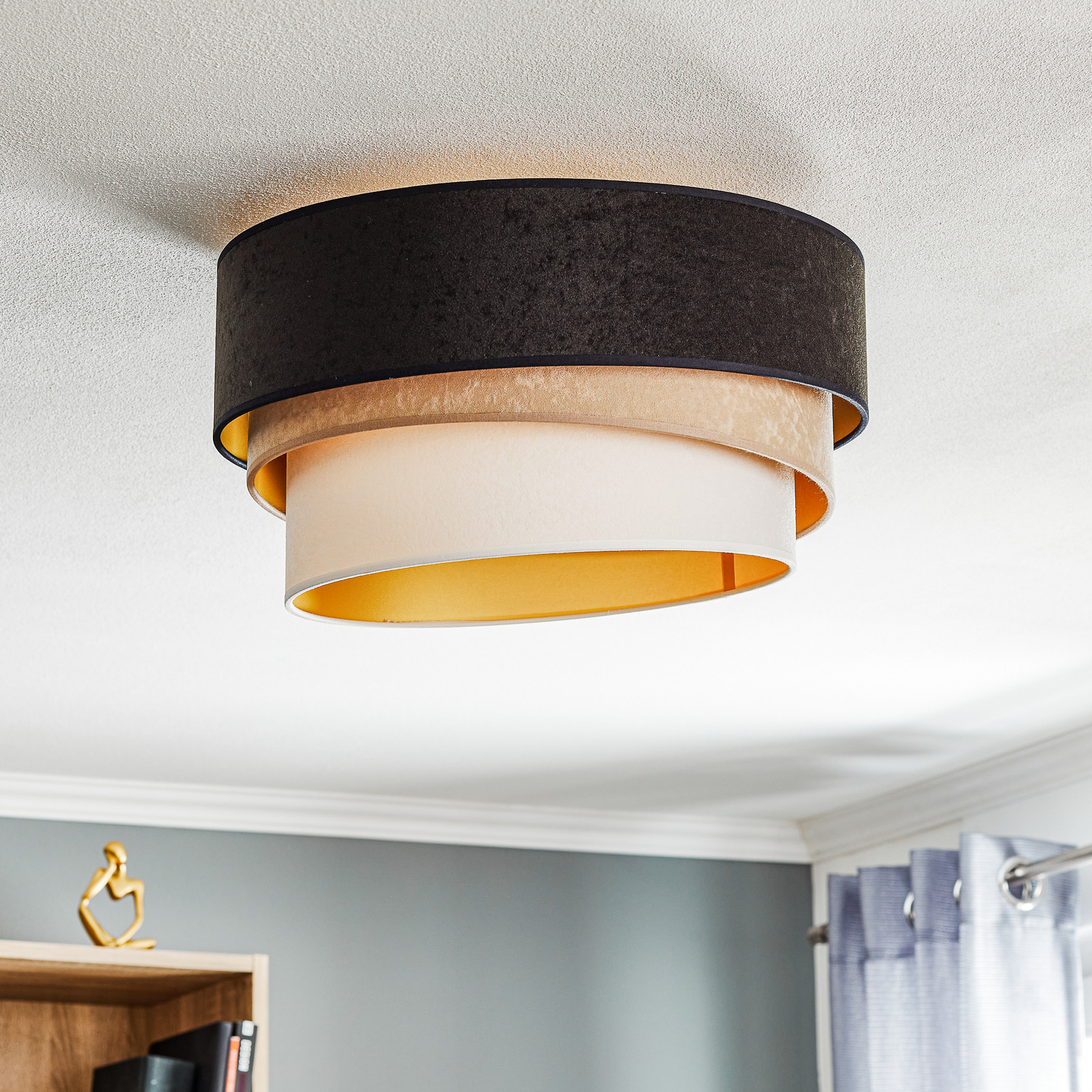 Devon ceiling light, black/beige/ecru/gold Ø45cm