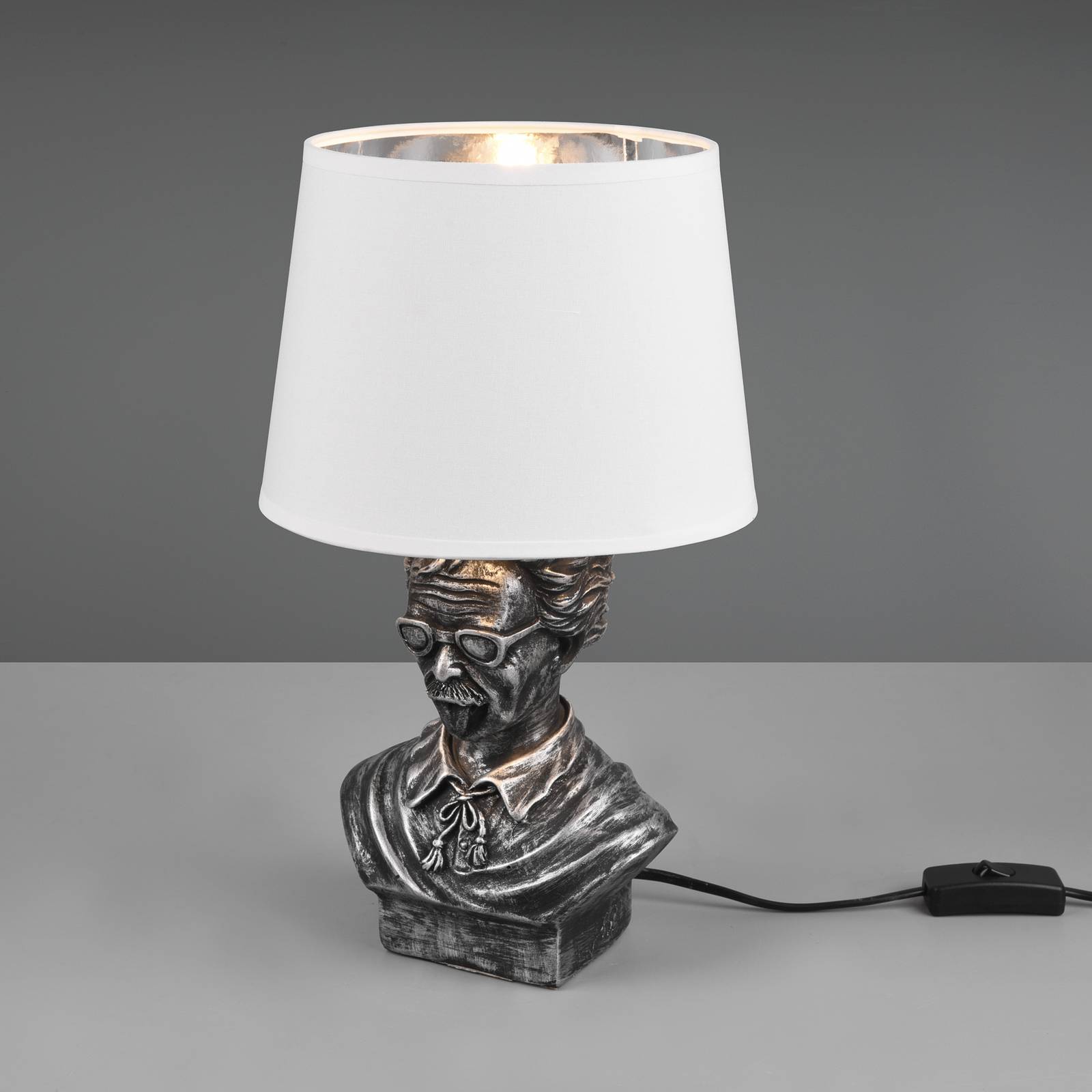 Reality Leuchten Albert table lamp, bust shape, silver/white