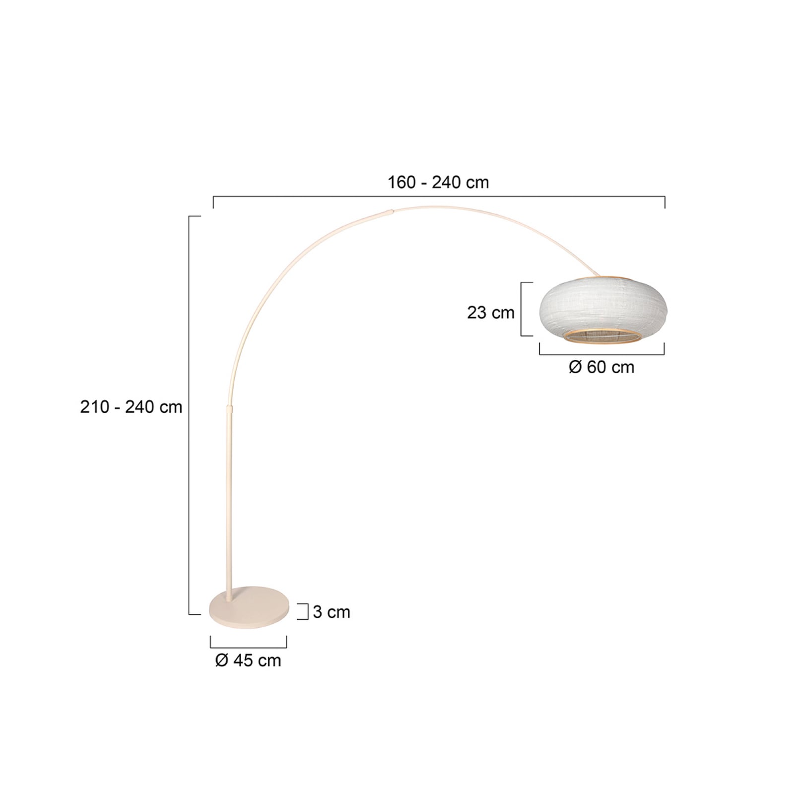 Lampadar curbat Sparkled Light, crem/in gri, 240 cm