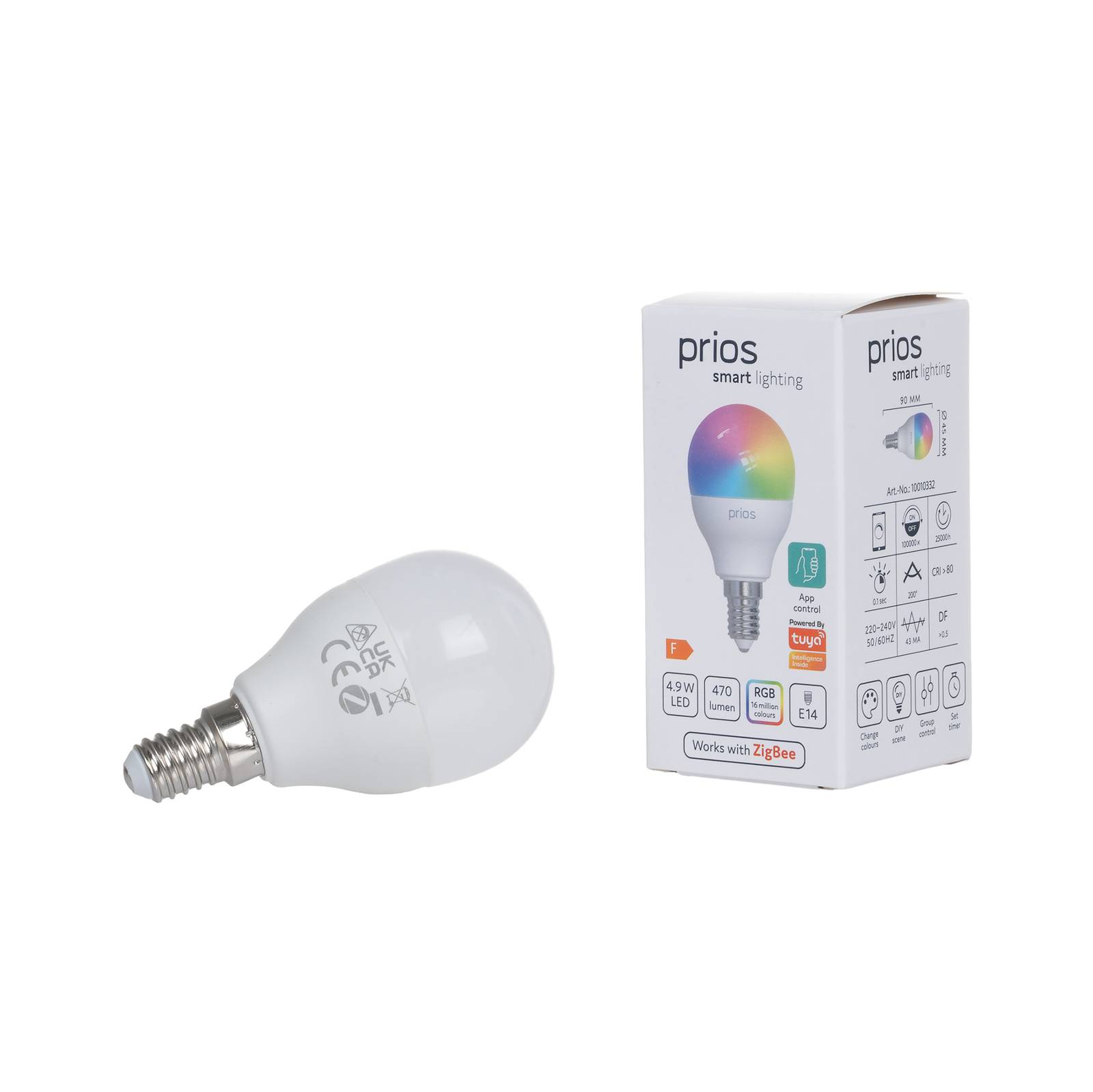 Prios LED-dråpe E14 4,9W CCT RGB 2stk
