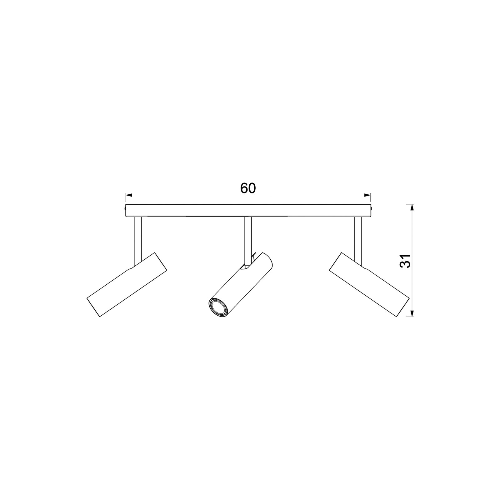 Axion plafondlamp, 3-lamps, titaniumkleurig, langwerpig, staal