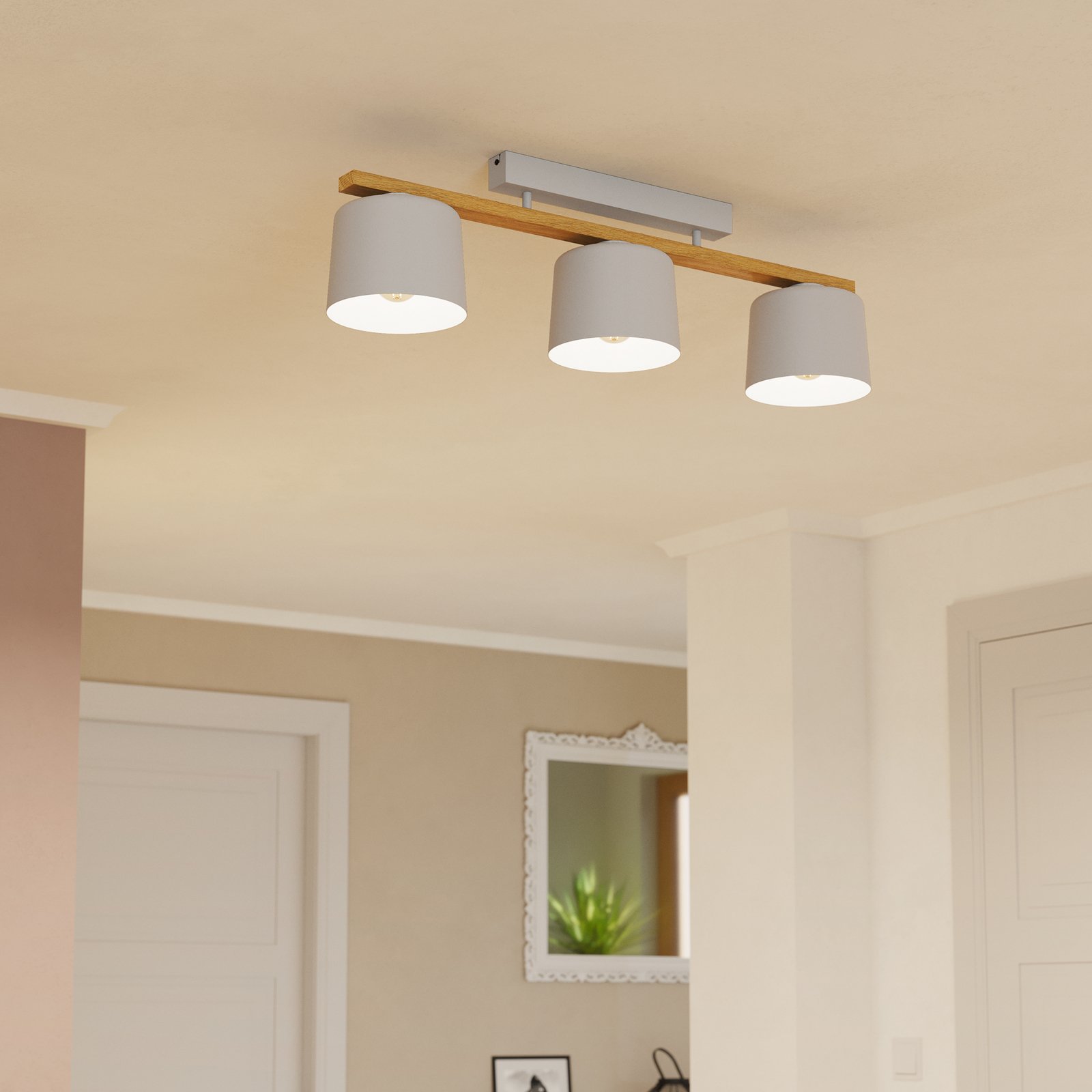 Mariel 3-светлинна светлина за таван светло сиво естествено дърво