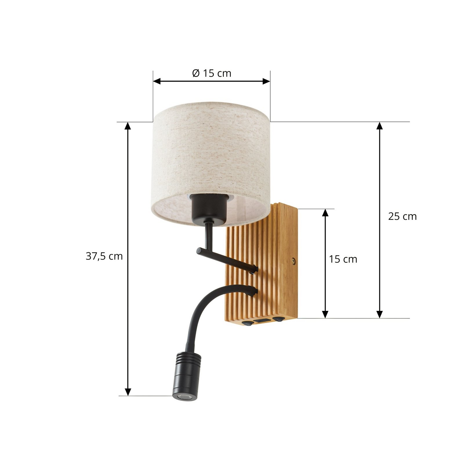 Applique murale Lieske, beige, 39 cm, lampe de lecture, textile - Lucande