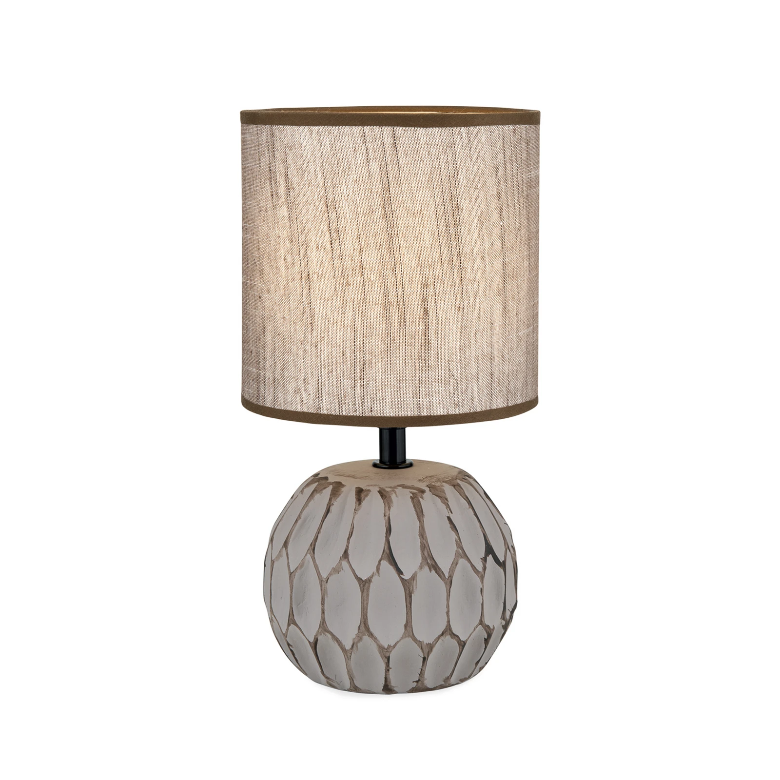 Lámpara de mesa Pinia, marrón, altura 27,5 cm, cerámica/lino