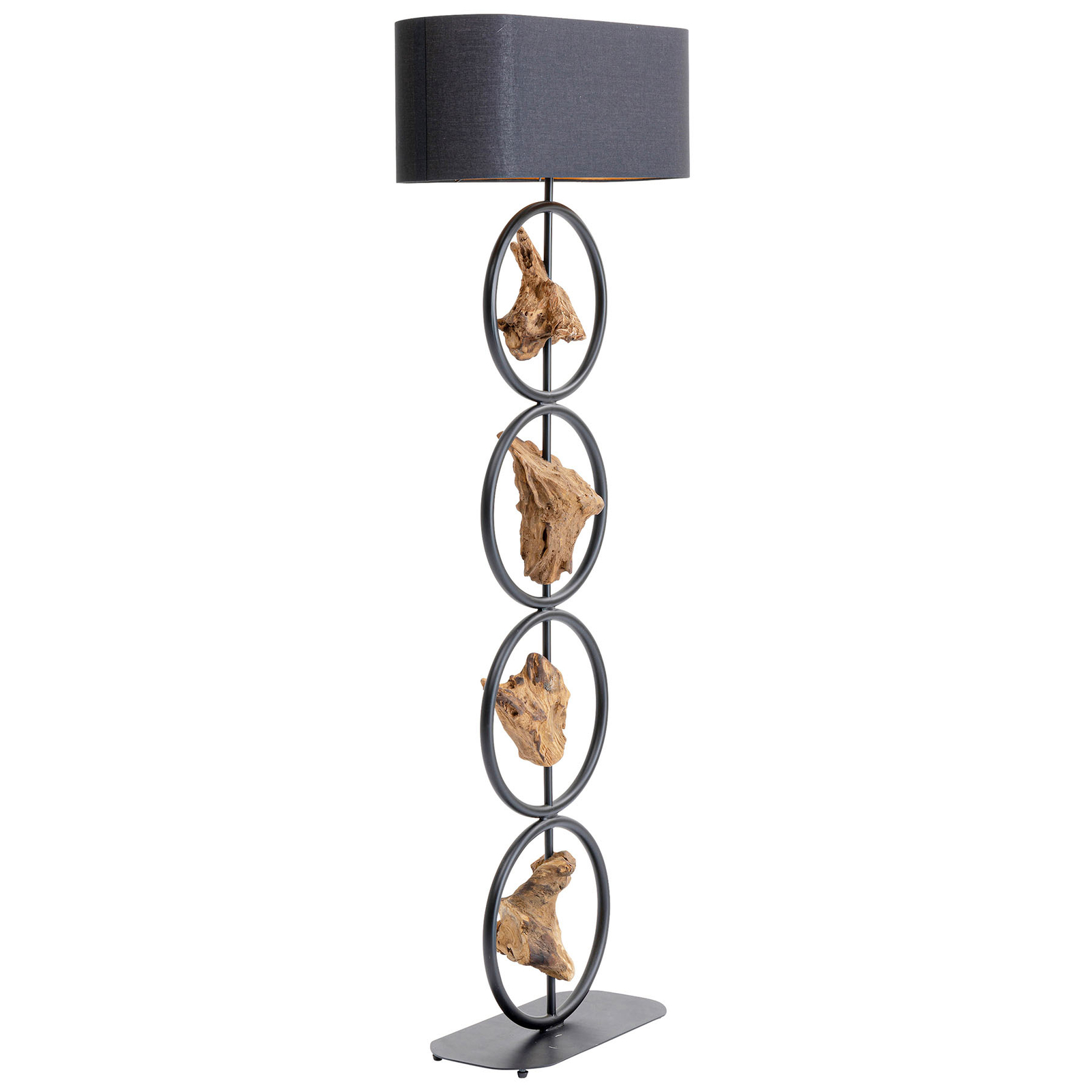 Kare KARE Nature Circles floor lamp, wooden elements, for Living / Dining Room, steel, cotton, plastic, wood, E27, 60 W, energy efficiency: A++, W: 55 cm, H: 146 cm
