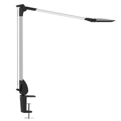 Lámpara de mesa LED MAULoptimus, plateada, base con pinza, CCT atenuable