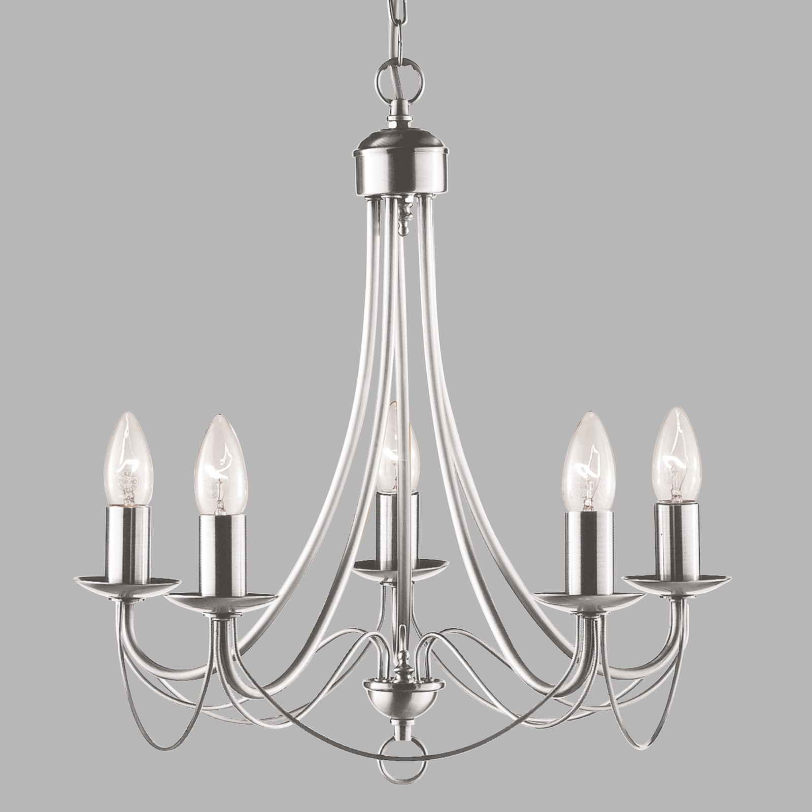 Maypole chandelier satin silver, 5-bulb