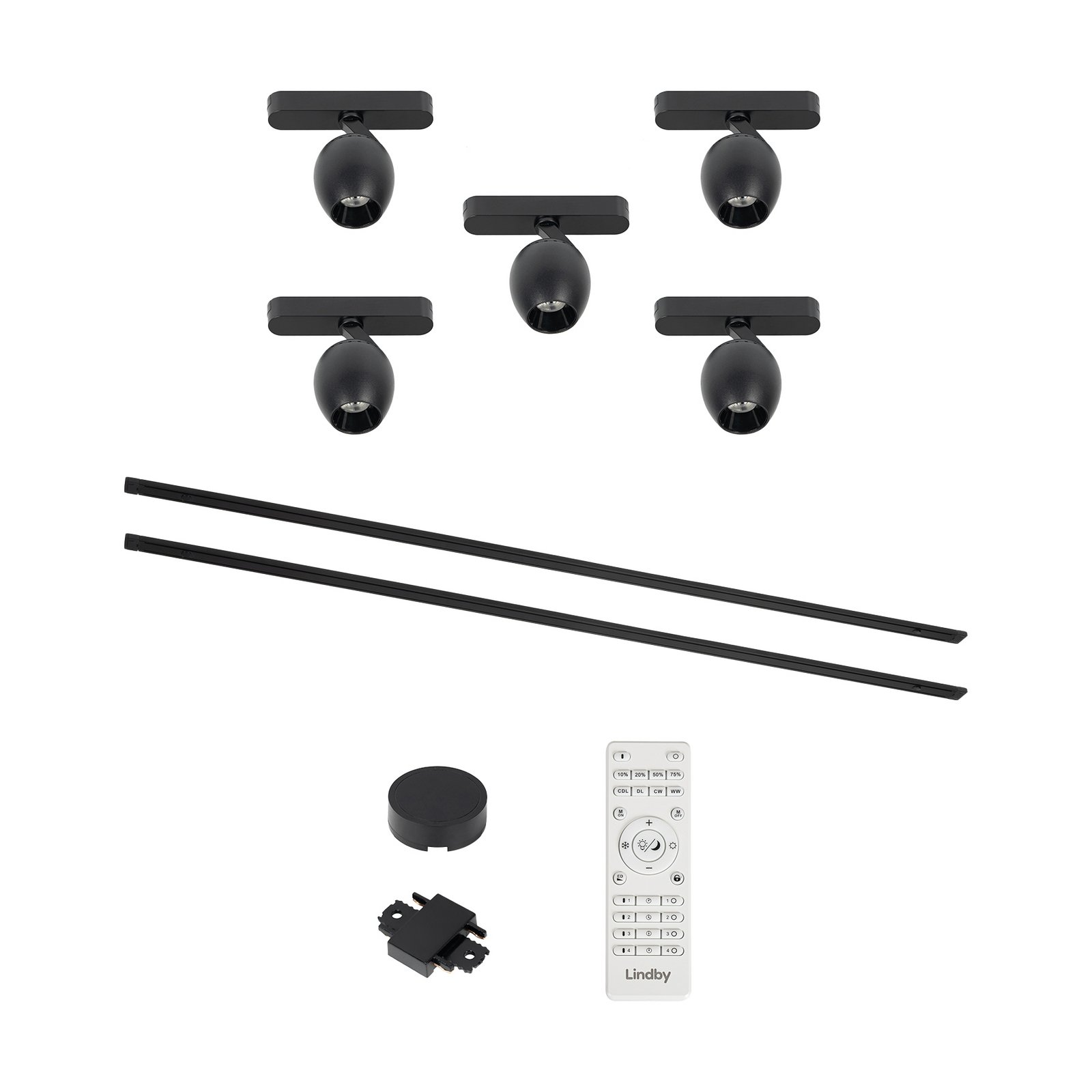 Système de lampes sur rail Lumaro, spots,5 lampes,noir,Ø6cm,48V,intensité