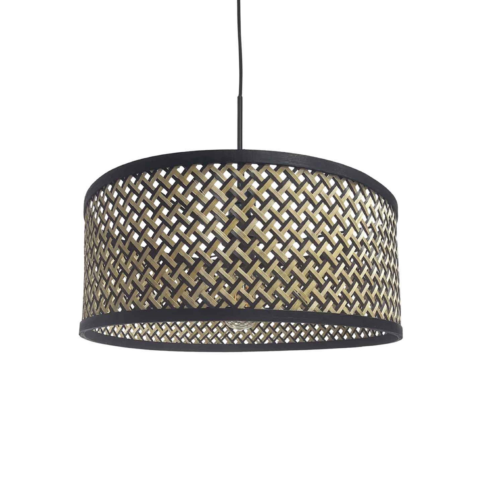 Żyrandol Sparkled Light, klosz z plecionki w kolorze czarnym i drewnianym