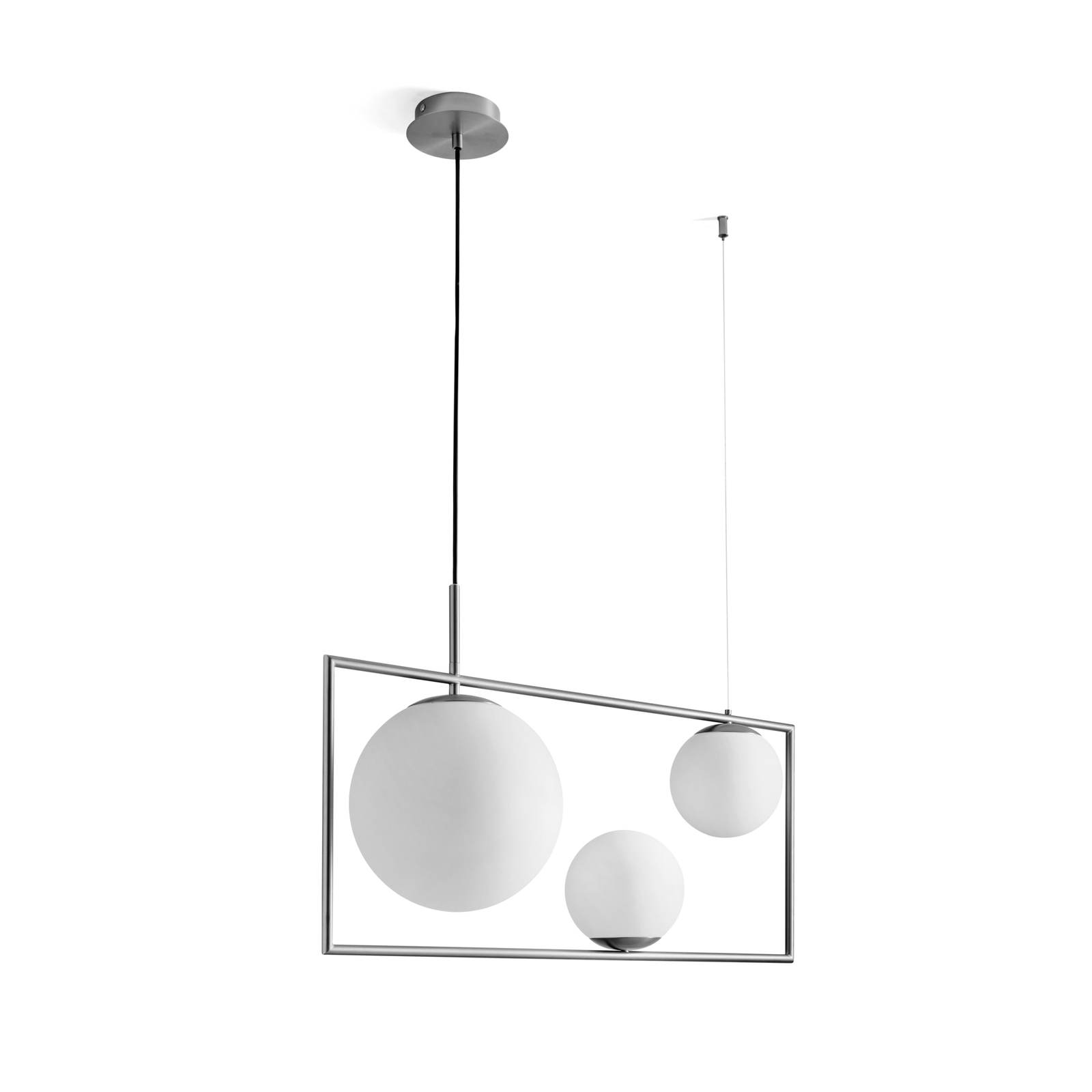 Suspension Buble, couleur acier, 3 lampes, verre